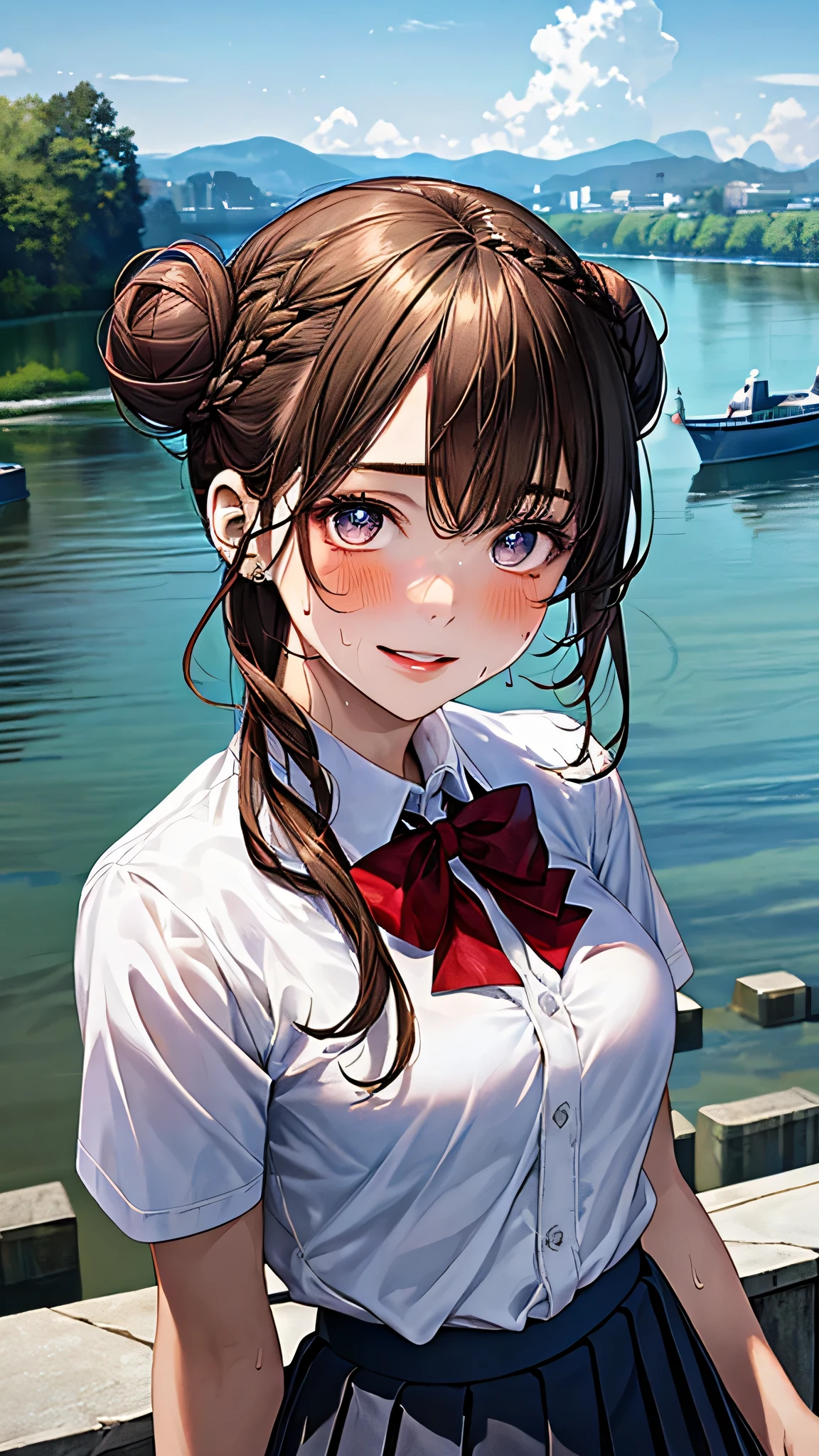 (in the dark:1.6) , wet and sweaty , Nipples can be seen through , Soak in water , in an forest , wet white shirt
