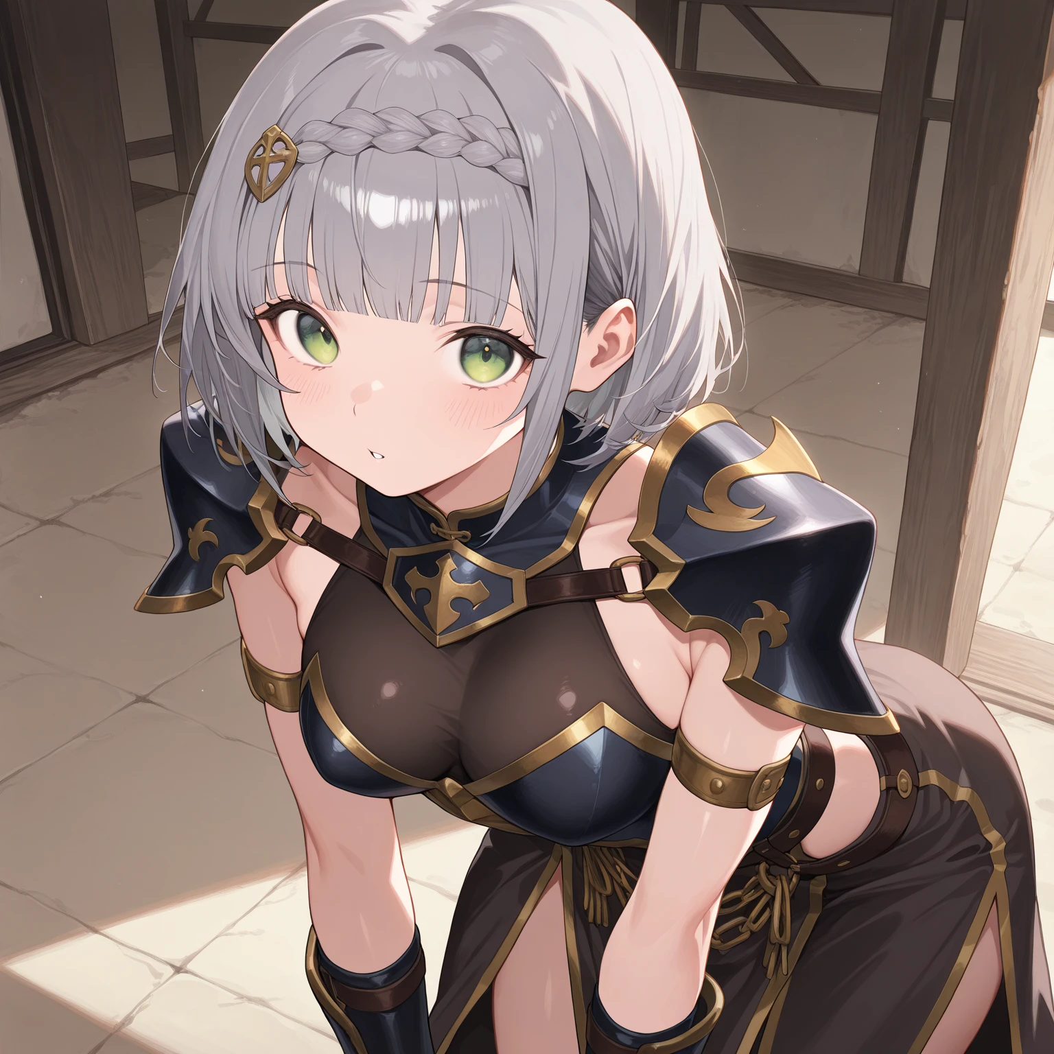 score_9, score_8_superior, score_7_superior, sauce_anime,
shadowbeta, beta, short hair, blue eyes, Braiding, Grey Hair, Painful expression,
gloves, Cleavage, armor, Clothing cutouts, Cleavage cutout,Tied up with rope,gag,Lying down,Struggling,