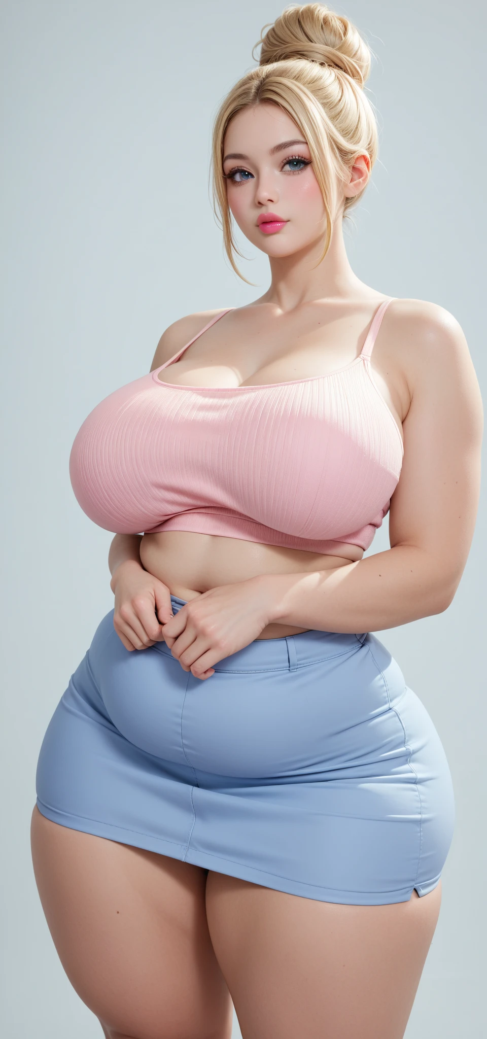 Chubby Malay girl, beautiful face with blonde hair, big breasts, plump breasts, wearing a sleeveless t-shirt, wearing random colored leggings, taking a leisurely walk, in the park, ultra detailed, detailed face image, detailed body image, detailed background image