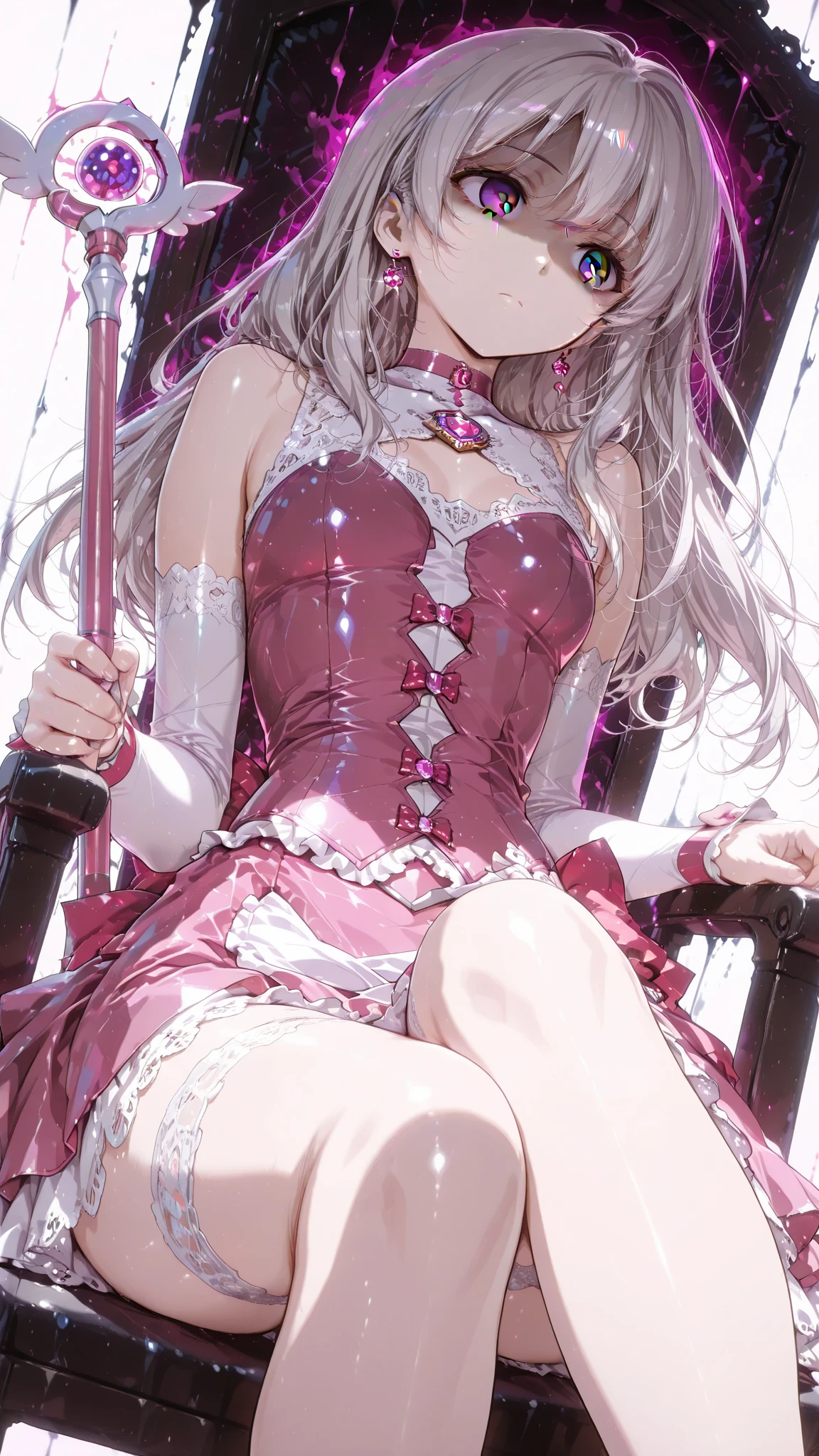 Anime girl with white hair pink dress holding pink umbrella, loli in dress, Splash art anime Loli, gapmoe yandere, style of magical girl, anime barbie in white stockings, white-haired god, small curvaceous loli, portrait of magical girl, Best Rated on pixiv, anime girl with a bow and arrow, anime girl in a maid costume