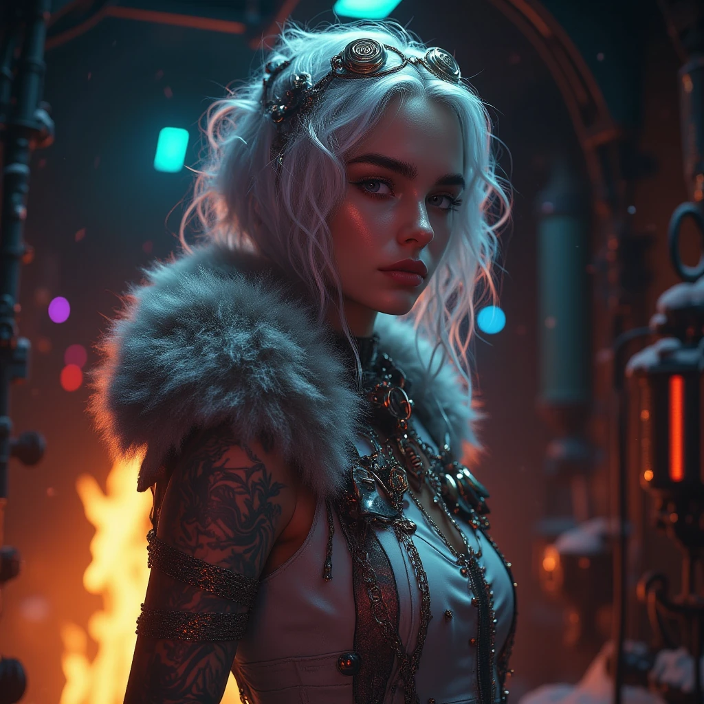 (professional 3d render:1.3) af (Realistic:1.3) most beautiful artwork photo in the world,Features soft and shiny male heroes, ((a curvy half nacked white woman , Fantastic location, Majestic cluttered environment)), full body 8k unity render, action shot, skin pore, very dark lighting, heavyshading, Detailed, Detailed face, (vibrant, photograph realistic, Realistic, Dramatic, Dark, Sharp focus, 8K), (Old leather garments damaged by weathering:1.4), ((((Wear fur)))), (Intricate:1.4), decadent, (Highly detailed:1.4), Digital painting, rendering by octane, art stations, concept-art, smooth, Sharp focus, illustration, Art germ, (loish:0.23), wlop ilya kuvshinov, and greg rutkowski and alphonse mucha gracias, (Global illumination, Studio light, volumettic light), heavy rain, particles floating, lotr, fantasy, elf, full bodyesbian, ((Dark and ancient city background:1.3)),CGSesociety,art stations, pink eye color, Neo traditional japanese