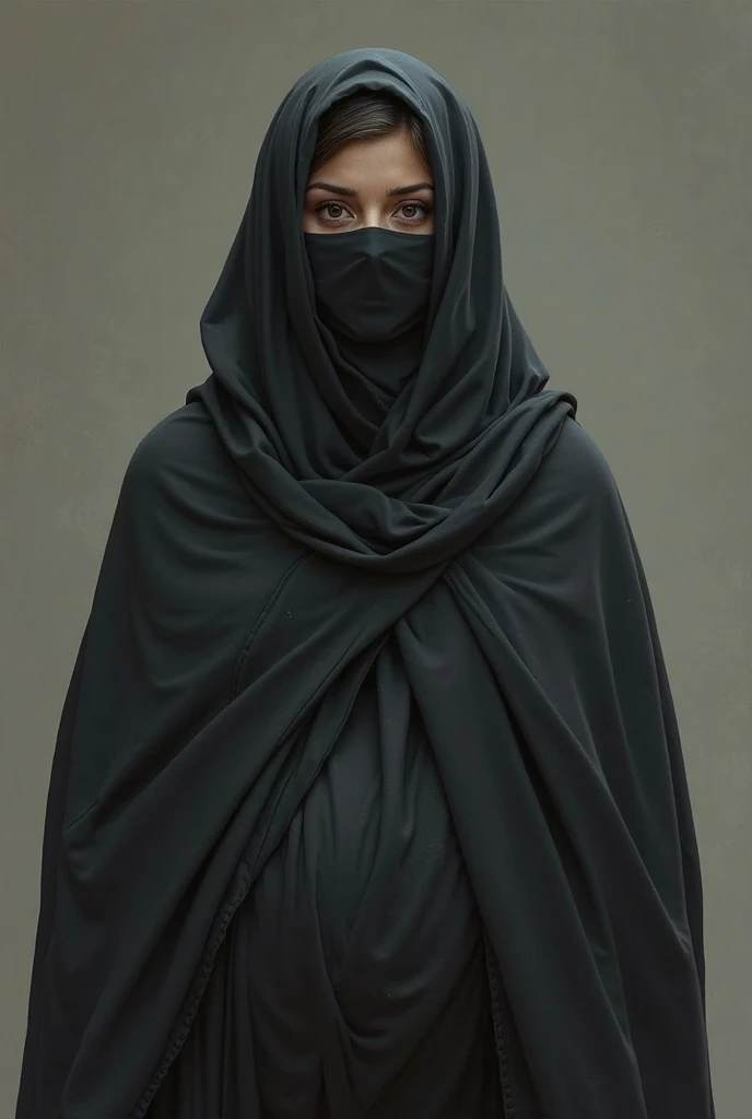 Girl in niqab with covered face and big breasts