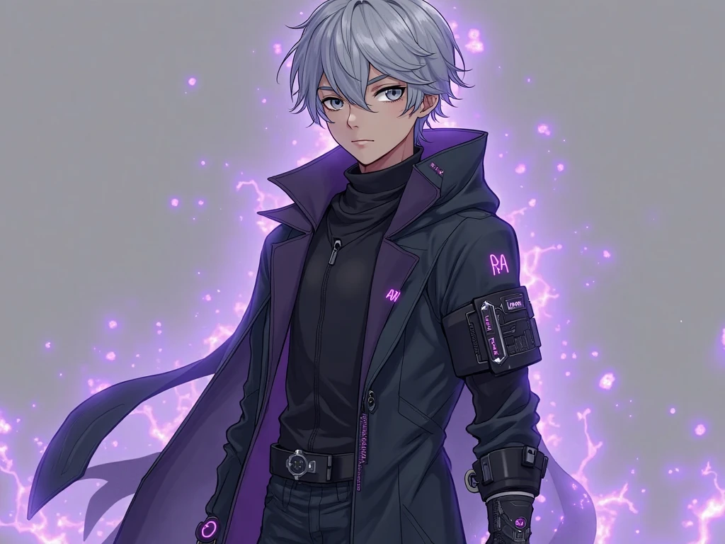 In the neon-lit expanse of CyberHaven, a sprawling metropolis that pulses with technological wonders and shadows that never sleep, resides a vampire boy named Asher. At the tender age of 18, he embodies the enigmatic fusion of ancient darkness and futuristic aesthetics. Explore the intricately detailed world of Asher: Hair: Asher's hair is a vibrant tapestry of black, white, and shades of purple, an artistic homage to the ever-evolving cyberpunk aesthetic. These electrifying colors intertwine, reflecting the neon lights that bathe the city's streets. His hair is styled in a dynamic fashion, a blend of sleek and spiked elements, echoing the fusion of tradition and futurism. Glasses: Adorning his face, Asher's glasses embody cutting-edge technology with a touch of retro charm. The frames are sleek and silver, intricately designed with embedded microcircuitry that enhances his vision in the augmented reality of CyberHaven. The lenses possess a subtle holographic shimmer, providing him with an overlay of data and information within his field of view. Eyes: Beneath the tinted lenses of his glasses, Asher's eyes glimmer with an ethereal glow, a vibrant shade of amethyst that seems to radiate with electric energy. They hold an intensity that reflects his profound connection to the nocturnal world and his unyielding thirst for both knowledge and the life essence that sustains him. Cybernetic Enhancements: Within the cyberpunk realm, Asher has embraced technological augmentations that coexist with his vampiric nature. Tracing along his arms and neck, faintly glowing circuitry tattoos blend seamlessly with his skin, enhancing his reflexes and senses. These enhancements are a testament to his ability to adapt and thrive in the ever, highly detailed face, highly detailed eyes,potrait