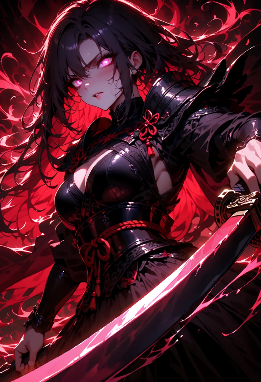 high quality。Woman wearing black and brown breathable tights。cool lady。Long gloves and boots。Ivy was entangled in her clothes。black Rose。sharp crown。woman fused with roses。tricky costume。Thorny ivy。long black hair。futuristic background。provocative smile。Mouth with fangs on the rose。