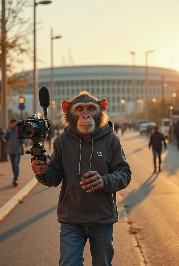 Man in wolf mask wearing Adidas sportswear taking photos with a Nikon camera of a naked 17-year-old woman with huge breasts and big buttocks on the street, in Mexico City, Brown hair, Long hair, disheveled hair, curly hair, Brown eyes, slight smile, large eyes, full lips, Coca Cola advertisement in the background