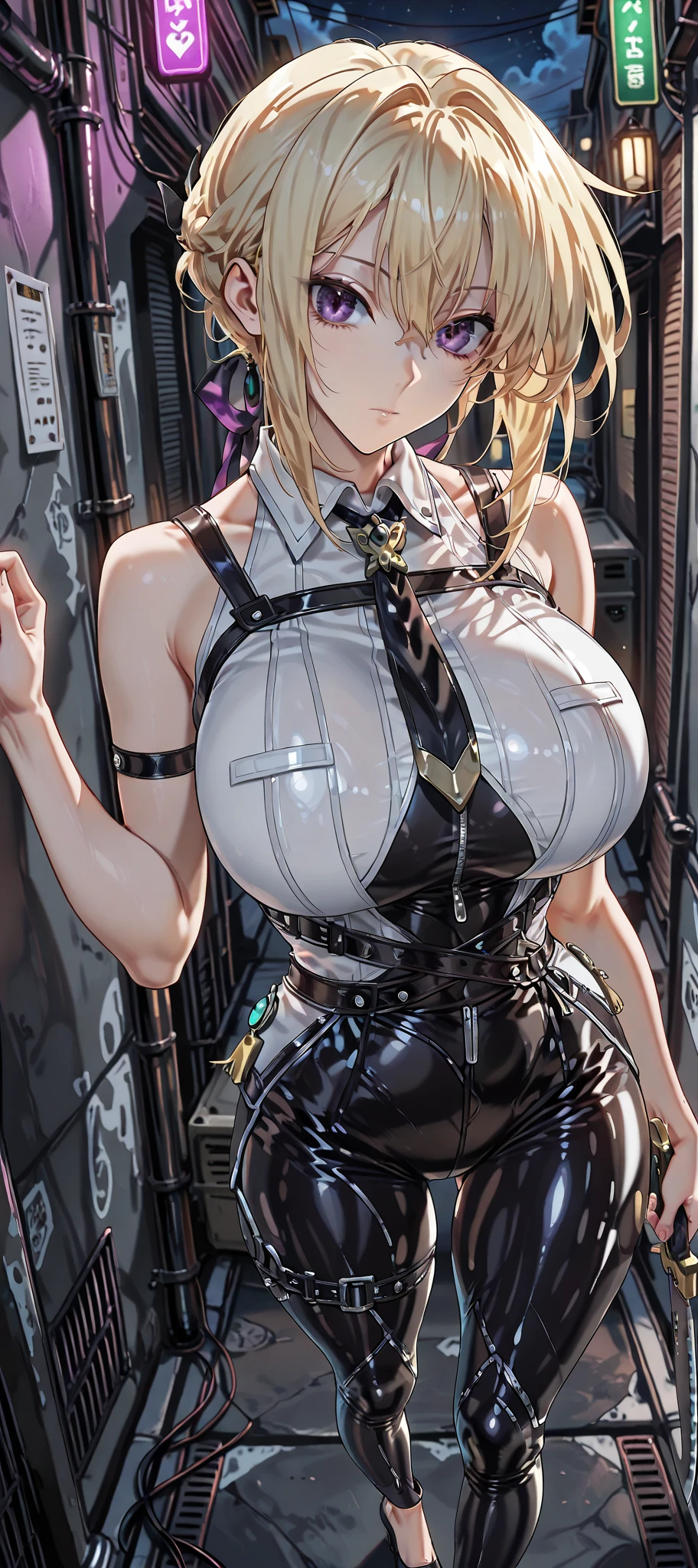((sagging breasts,mature female,huge breasts, gigantic breasts)),solo,grin,cowboy shot,gyaru,((nagatiti)),eyeshadow,lip,Shiny eyelashes,blonde hair, ((two-tone hair)),piercing, drill hair,((bare forehead)),taut dress, pencil dress, long sleeves, perfect fitted, tight clothes, cleavage, impossible clothes, long dress, collarbone,new york street, 