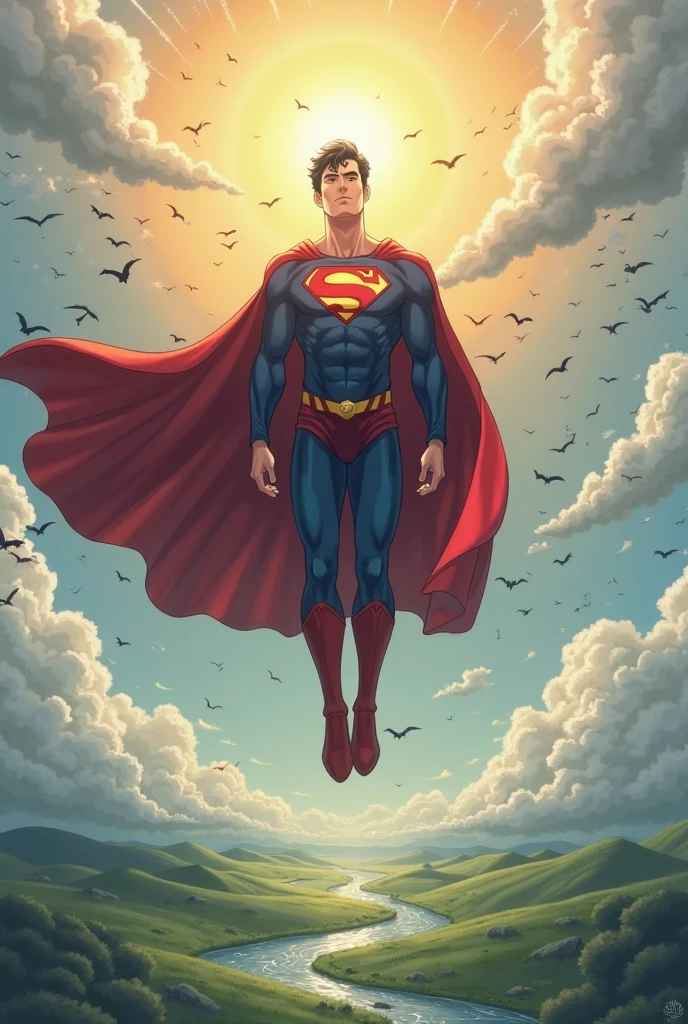 uhd, 8k, super resolution, perfectly detailed suit, Eyes red, fully focused, Superman is flying, open hands raised high, while holding a boat,wering a red cape, muscular male hero, Superman pose, DC Comics art style, Superman, iconic character splash art, heroic male pose, by Luis Miranda, epic comic book style, Hero character art, by Ric Nagualero, 极其详细的Artgerm, official concept art, by Juan Villafuerte, superhero portrait, official realist art