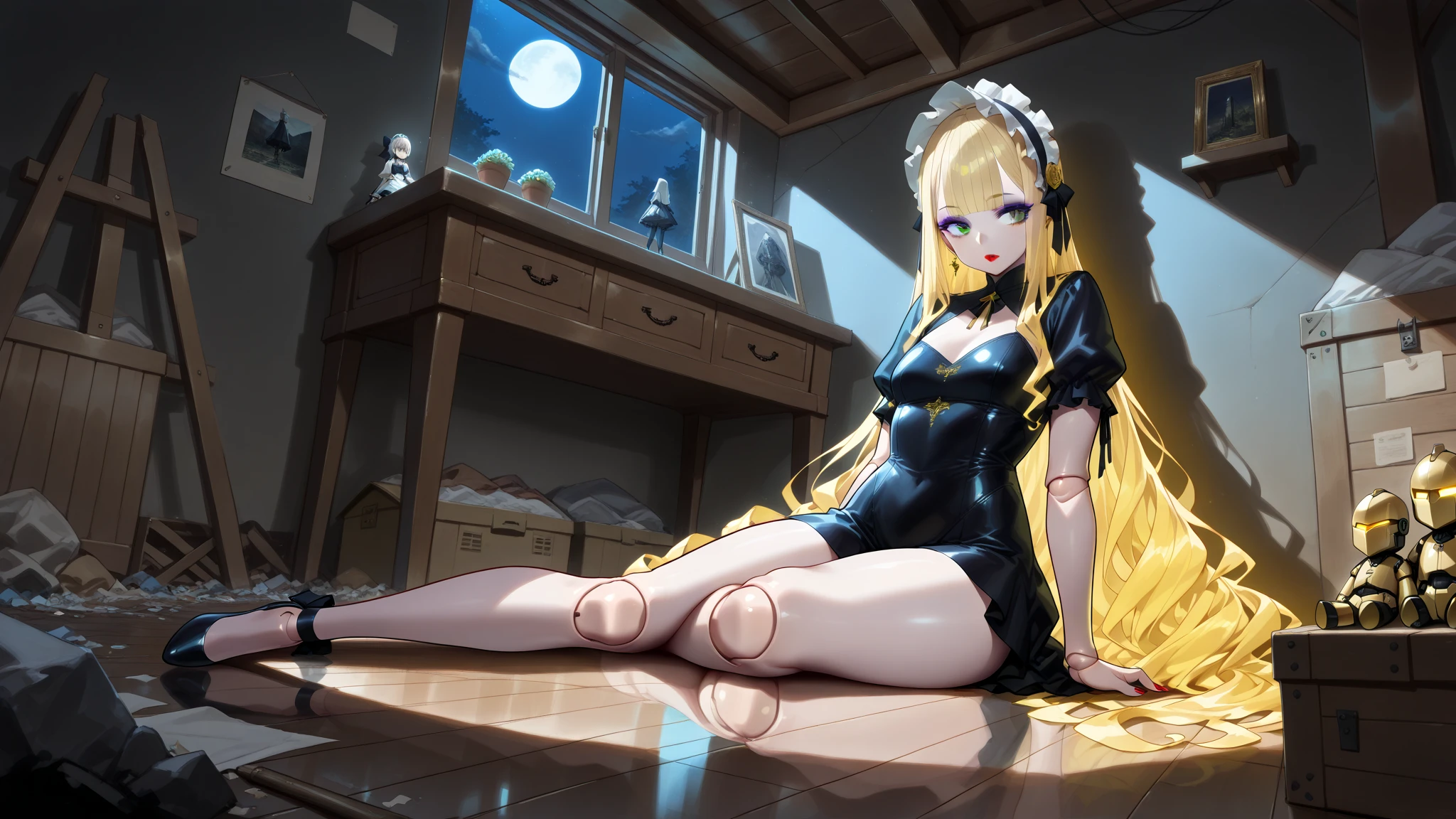 Highest quality,High resolution,A beautiful girl in a navy blue sailor leotard is crying, with her fingers in her mouth, her tongue out, and drooling while sitting on a bed in a Western-style room.,Blonde,semi-long,
