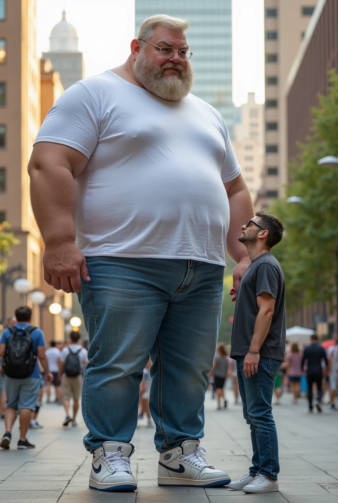 Musclegut, giant man, daddy, beard hair, destroy the city, 100m height, Gargantua, grin, walking, looming, be hairy all over,
