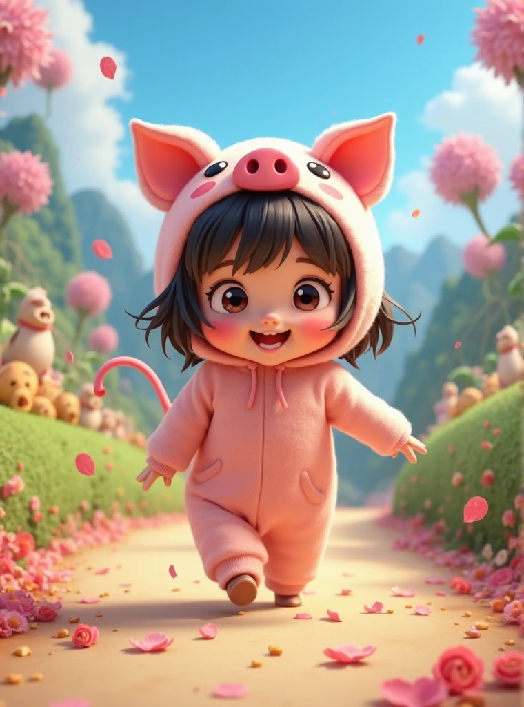 Little girl turns into a pig
