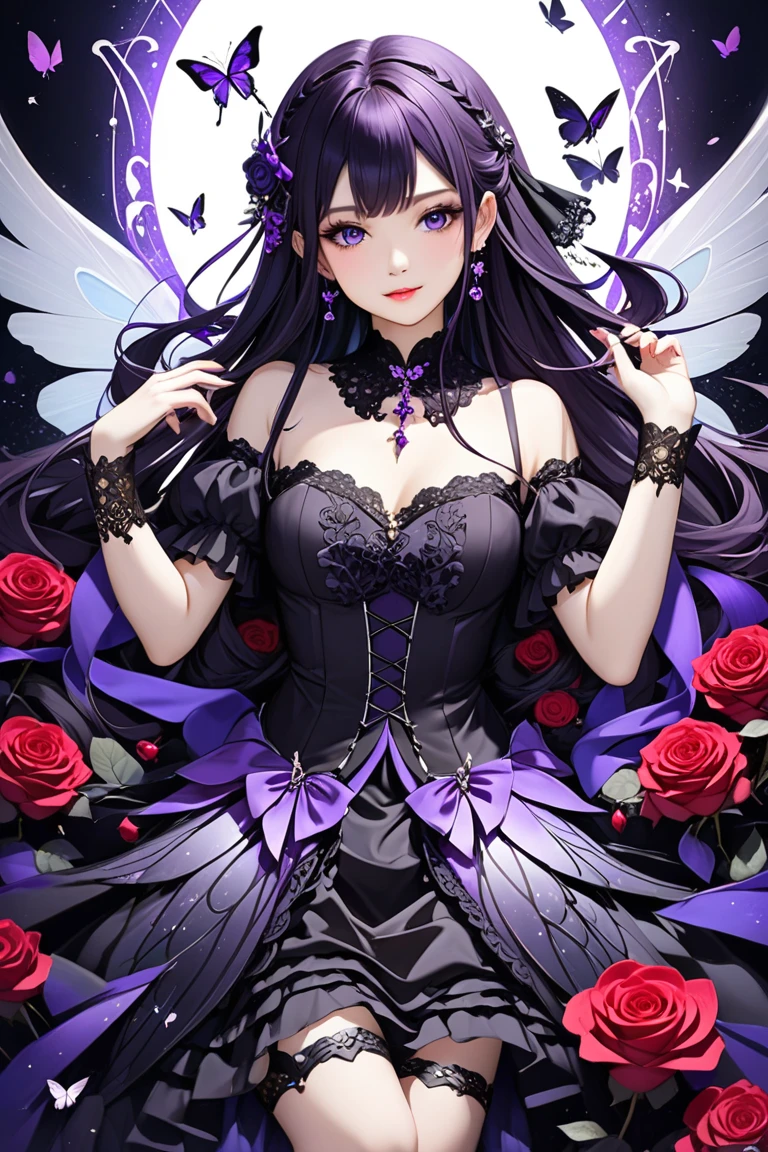 princess, with purple dress and butterflies
