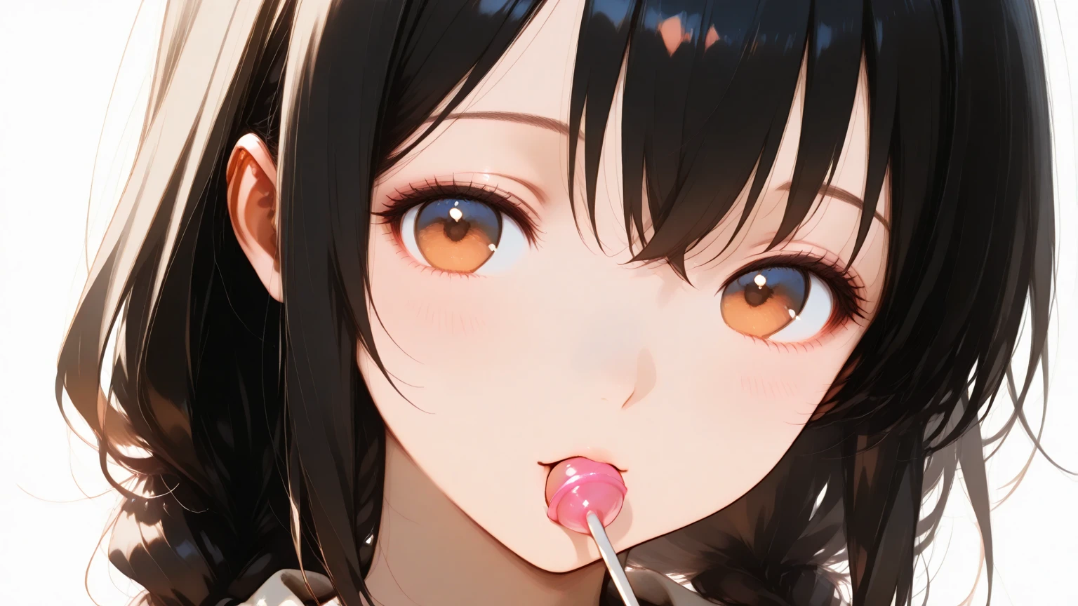 Sitting on a black sofa,looking ahead,from above,handjob,side view,face focus,open mouth,tongue out,cum on tongue,Licking a white dildo,(1girl,Beautiful 14 year old girl),((Slender,Small breasts,Baby Face,Small face,)),looking at viewer,Black Hair,bangs,two side up,Gray Eyes,Drooping eyes,slit pupils,narrow eyes,White sweater mini dress,bare shoulder,Beautiful and detailed anime art,Mischievous smile,Dimly lit room,Simple Background,Gray background,Low lighting
