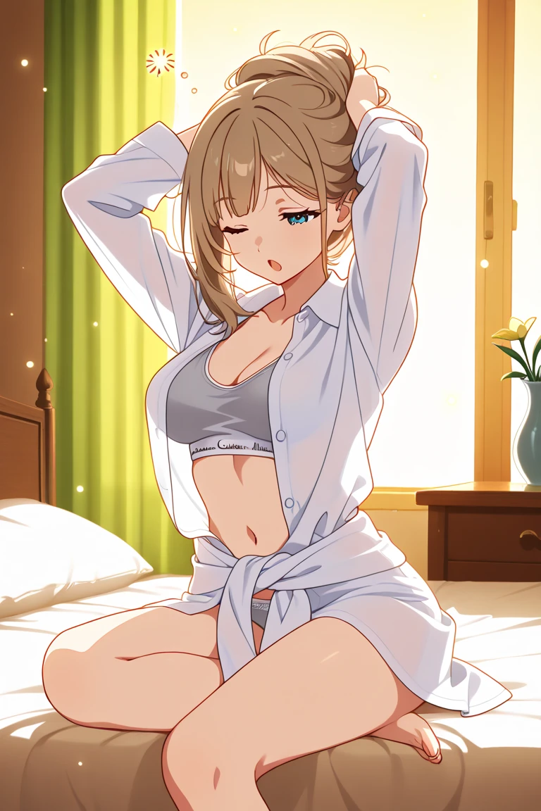 Sex, hooligan, waist, legsupms, buttocks, pectorals, on back, (Body Full 1.1), Sits, Camera from above, Frame from above, Sitting on the bed, the night, Lights, looks at the viewer, ssmile, grin, criminal, laughting, shirt unbuttoned, handsome body(Perfect Anatomy 1.1), medium chest size, bare breasts, madwoman, vulgar, Erotica, half naked, beautiful breasts, waist, bare buttocks, sexy body, hight resolution, 1girl, 独奏, hairlong, blonde woman, dangerous,vivid eyes,Yellow eyes, Odin, Mesmerizing eyes,Confident,superior, naughty, (power \(chainsaw man\),), red horns, Energy from a chainsaw, Red horns on the head, Cool anime 8K, Clean and detailed anime art, 4K Manga Wallpapers, Подробный портрет Anime Girl, Anime 4K Style, Anime Art Wallpapers 4K, Anime Art Wallpaper 4K Masterpiece, Gorgeous, Best Quality,