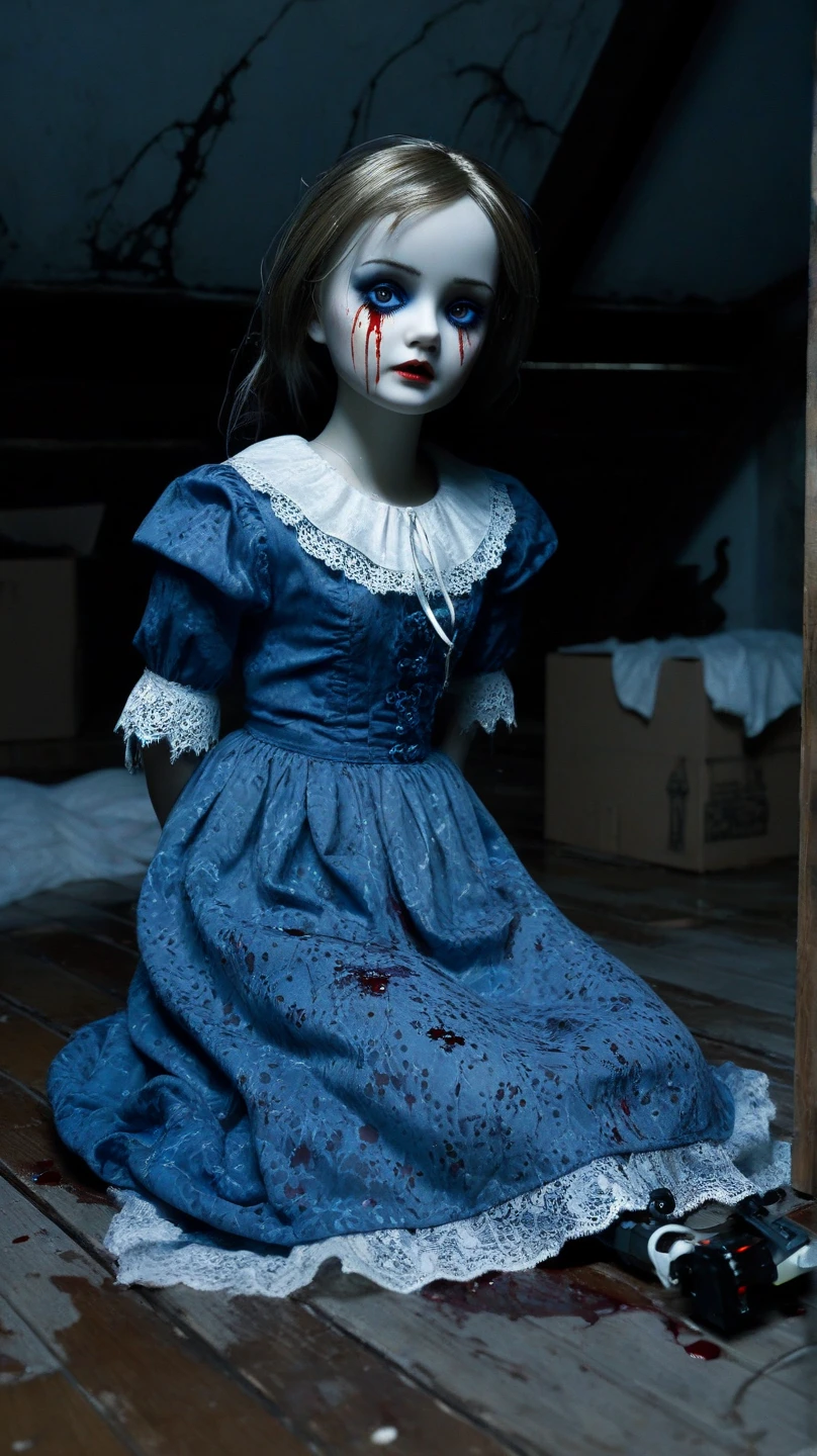(finely detailed beautiful eyes and detailed zombie face,masterpiece sidelighting,masterpiece,best quality,detailed,high resolution illustration),, (depraved topless zombie girl,whole body,sundress,lustrous skin,looking down,looking at viewer),, (blood hair,blue eyes,ribbon, sheer clothes), (clothed_underbust:1.2),underboob