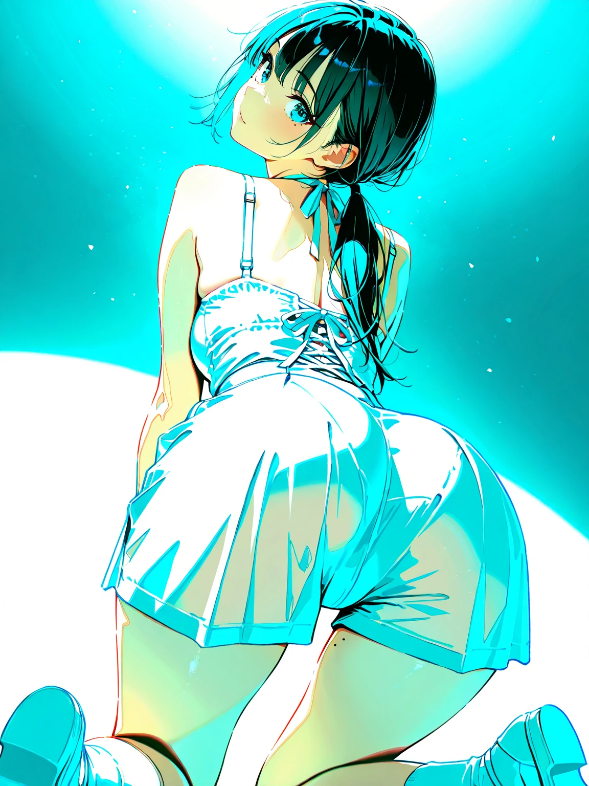 JK,Flowing Hair,Beautiful sky, Beautiful Clouds, summer,Colorful flowers, (Transparent bubbles sparkle in the sky), masterpiece,High resolution,Wide angle lens black hair, longeyelashes, solid circle eyes, fake animal ears, ear blush, fang, furrowed brow, annoyed, drop shadow, anaglyph, stereogram, tachi-e, ass pov, atmospheric perspective, アニメ, 8K, super detail, best quality, uhd, textured skin, super detail, 8K