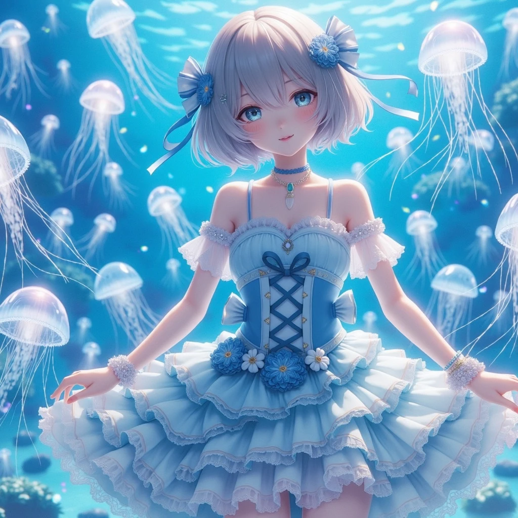 Ocean sea shell character outfit anime fish plant queen octopus girl body seashell anime digital short hair starfish futuristic full body dynamic plant horns headset