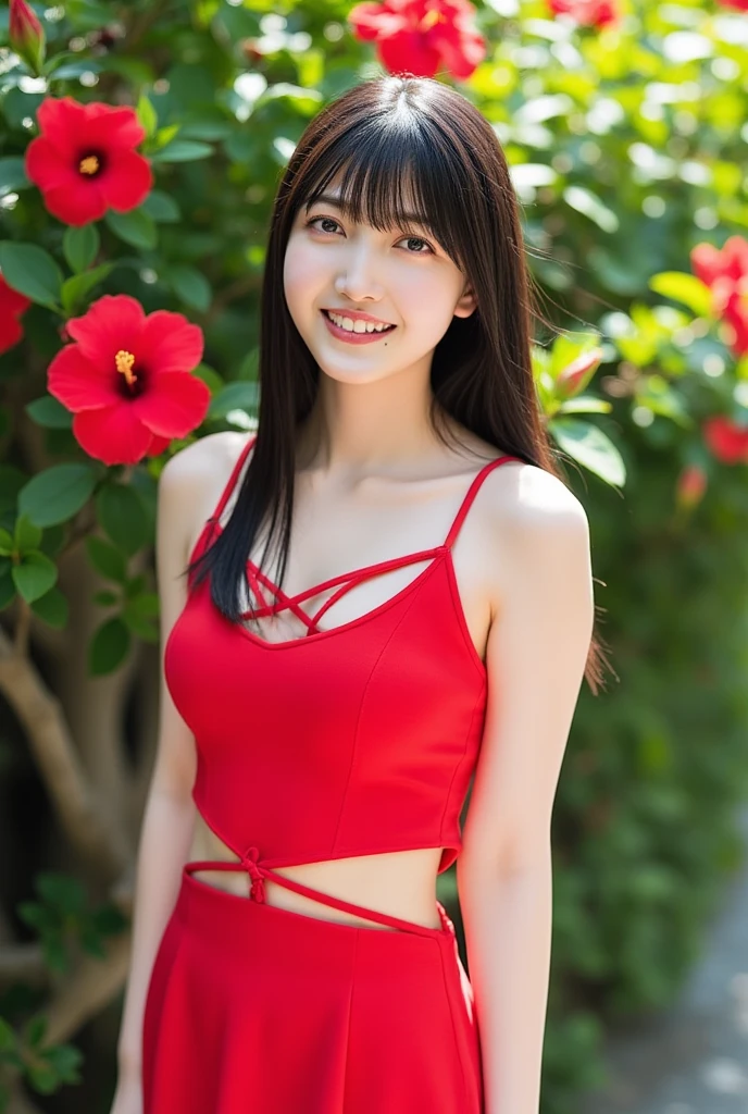 Dressed as Santa Claus, 20 years old, pretty Japanese woman, fishnet stockings