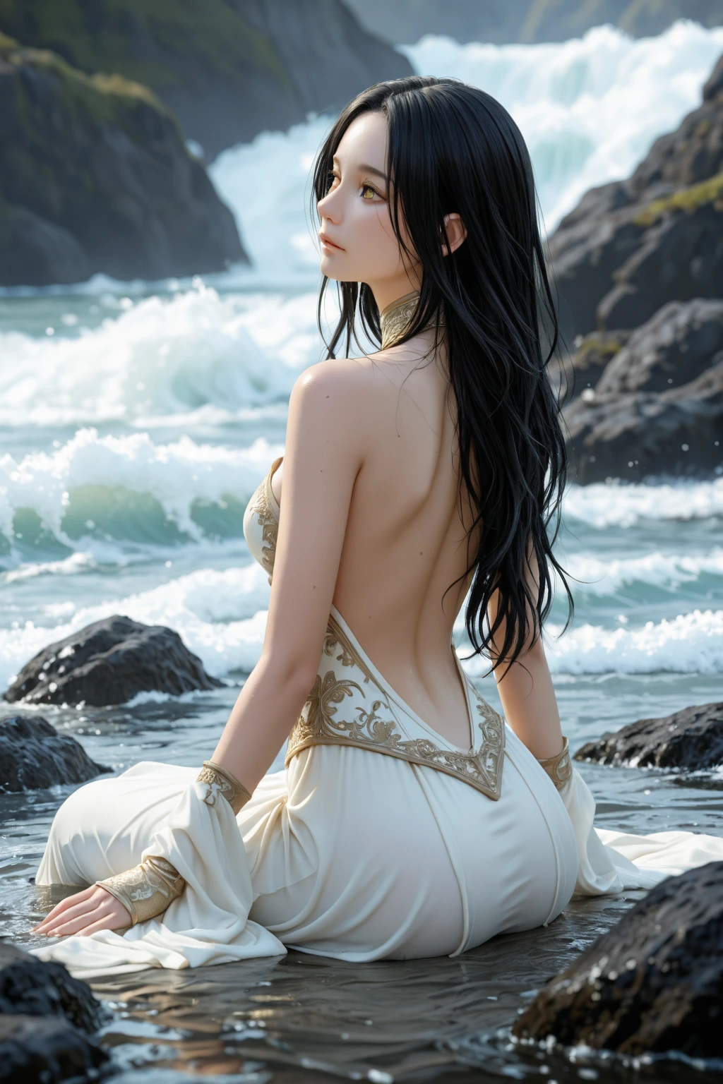 Best quality, masterpiece, realistic photo, intricate detail, raw photo, photon rendering, octane rendering, ridiculous, ultra-detailed, detailed face, detailed skin, trends on artstation, 8k masterpiece, cinematic lighting, ((1girl)), (solo)), ((looking_at_viewer)), CG society, plasticien, ((black long hair)), (( beautiful woman)),(Smile),sexy lingerie, lingerie, shoulder-length wedding dress, bra,((Egyptian pyramid)), ((sexy)), wind-blown hair, ((flowing hair)), happy, fashion magazine,