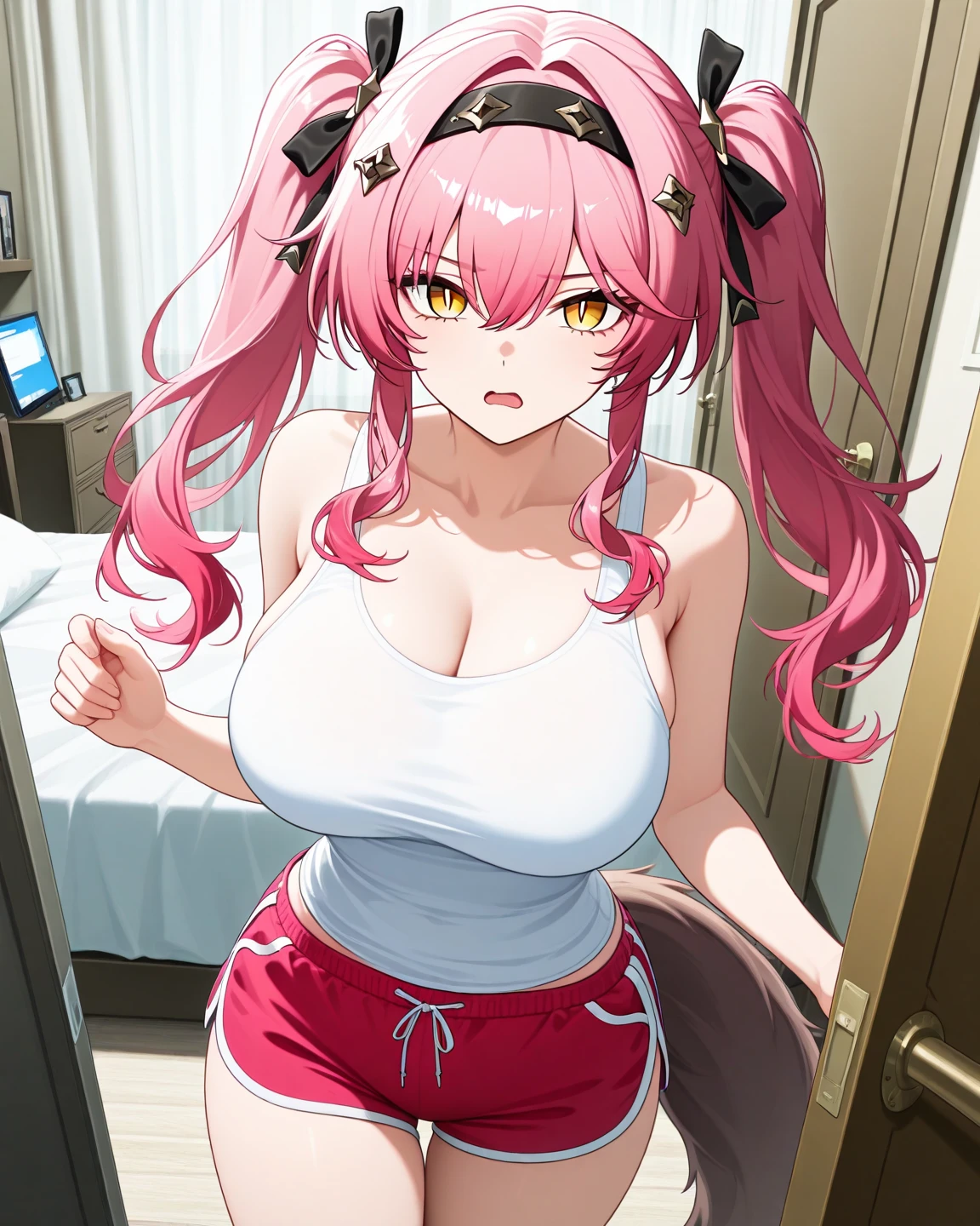 Anime, 4k, couple, 2person, pink long hair, bangs, pink eyes, huge breast, seductive, sexy, boy and girl, boy with abs, man and woman, 1 man, 1woman, body only man, cleavege, warehouse, indoor, topless man, shirtless man, untidy outfits, casual outfits, sweat, hot, dark warehouse , big boy, yandere girl, scary girl, girl grab a knife with a bloods, man sitting the chair roped body, boy kidnapped, ropped body man, knife, blood, on the bed, man in bottom, a girl kudnapping a man, seductive, hugging each other, bdsm, sitting man, girl on man's lap