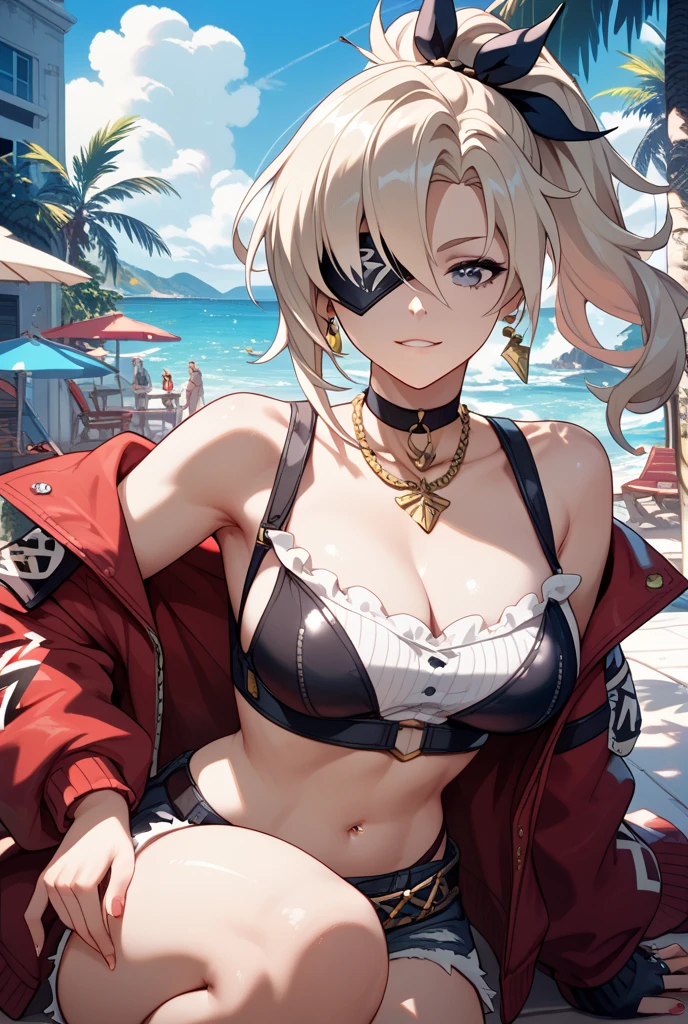 Cumulonimbus,Surrounded by water, reflection,Breathtakingly beautiful clouds,Light,Dazzling Light,Cinematic Light.The wind is blowing,Vast ocean,
White sand beach,Coconut Tree,Sparkling Splashes,
nsfw, bewitching pose,(((vulgarity))),Drooping water droplets, wet skin,Arrogant look, Domineering smile, Open your mouth, embarrassed,
cowboy shot, put hands chest, spread legs, lie on one’s back,
pale skin, white hair, red eyes, crop top, sleeveless, black skirt, choker,Black shoulder armor,glowing eyes,Wearing a tattered black cloak,
large sword with sharp red and black decorations, tattered black dress,Black Thigh Boots,An effect like a red thread floating in the air,Black underwear,
High resolution,Sharp focus,(Super detailed,Very detailed),(Very detailed CG unity 8k wallpaper),(((Vibrant colors))),{best illustration},
Complex eyes,Beautiful fine details,Symmetrical eyes,Big eyes:1.5,Seductive eyes,((complete anatomy)),
One Girl,Blonde,Shiny Hair,short hair,hair band,Brown eyes,teenage,cute,
very shiny 肌,Shiny body,plastic glitter 肌,exaggerated shiny 肌,illuminated skin,
Big Breasts,glamorous,Tight waist,Long legs,curve,Cleavage,erotic,Bold,Revealing clothing,show 肌,
(Realistic eyes, Natural skin texture, Realistic facial details), pubic hair,