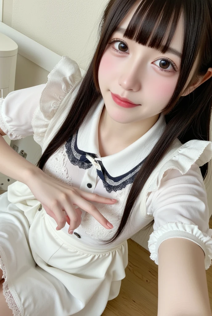 Photo quality,Masterpiece,Realistic,(15 year old cute Japanese girl:1.9),(Detailed young face,whole body:1.9),(Very embarrassed look:1.9),(Thin legs,whole body:1.9),((Wear cute clothes:1.9)),(Spread your legs to show your inner thighs),((Straight Hair:1.9)),((Inner thigh visible:1.9)),((Dkroopy eyes:1.9)),((Body type of a 15 year old girl,Small Tits:1.9)),(Cute hairstyle:1.9),((Skinny Legs)),Very pale skin,Show your forehead,Detailed body,Detailed hands,No makeup