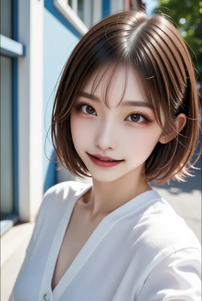 masutepiece, best quality, illustration, ultra-detalhado, detalhe fino, alta resolução, Papel de parede 8K, perfect dynamic composition, belos olhos detalhados, Moda Feminina Outono,cabelo curto bob,Breasts small lip of natural color, Poses sensuais ousadas,sorrir,Harajuku、Menina 20 anos、fofo、Subject looking at sexy pose on camera