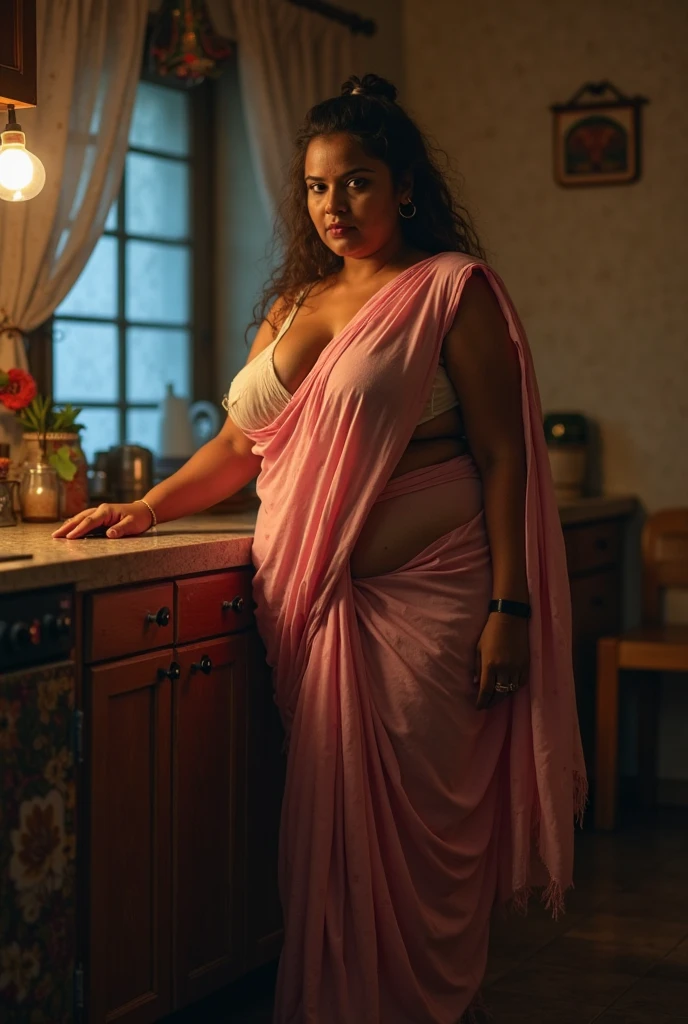 (RAW, best quality,4k,8k,highres,masterpiece:1.2) Indian woman wearing  big hook blouse, peticot fat chubby big cleavage Big round breasts 20 years old, (chubby cheeks:0.9), (chubby fat big body:1.1), Big fat Chest, big fat breasts Big fat Cleavage (bindi), (vermilion), An Indian beauty, charismatic, dark-skin, view the viewer, naughty kissing lips , Indian slums