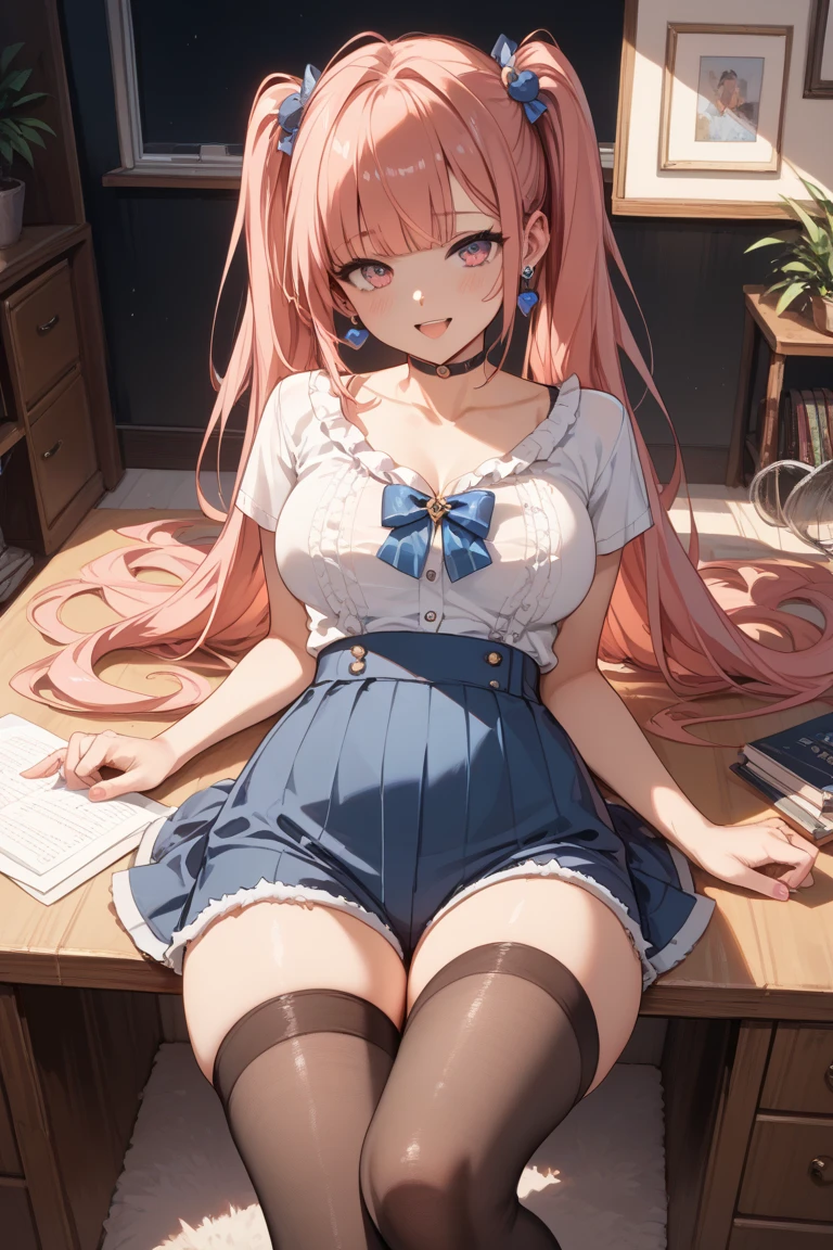 14 years old girl、While squatting over the toilet, she lifts her skirt and shows off her pussy while peeing.、Twin tails on black、Inside the toilet
