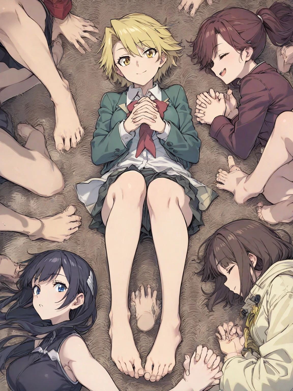Squatting nudist female teacher、Lots of friendly elementary school boys hugging each other、surround each other's faces、Laughter and joy、longshot、Group Selfies、In the tent、Intense shame、movie shot、nsfw
