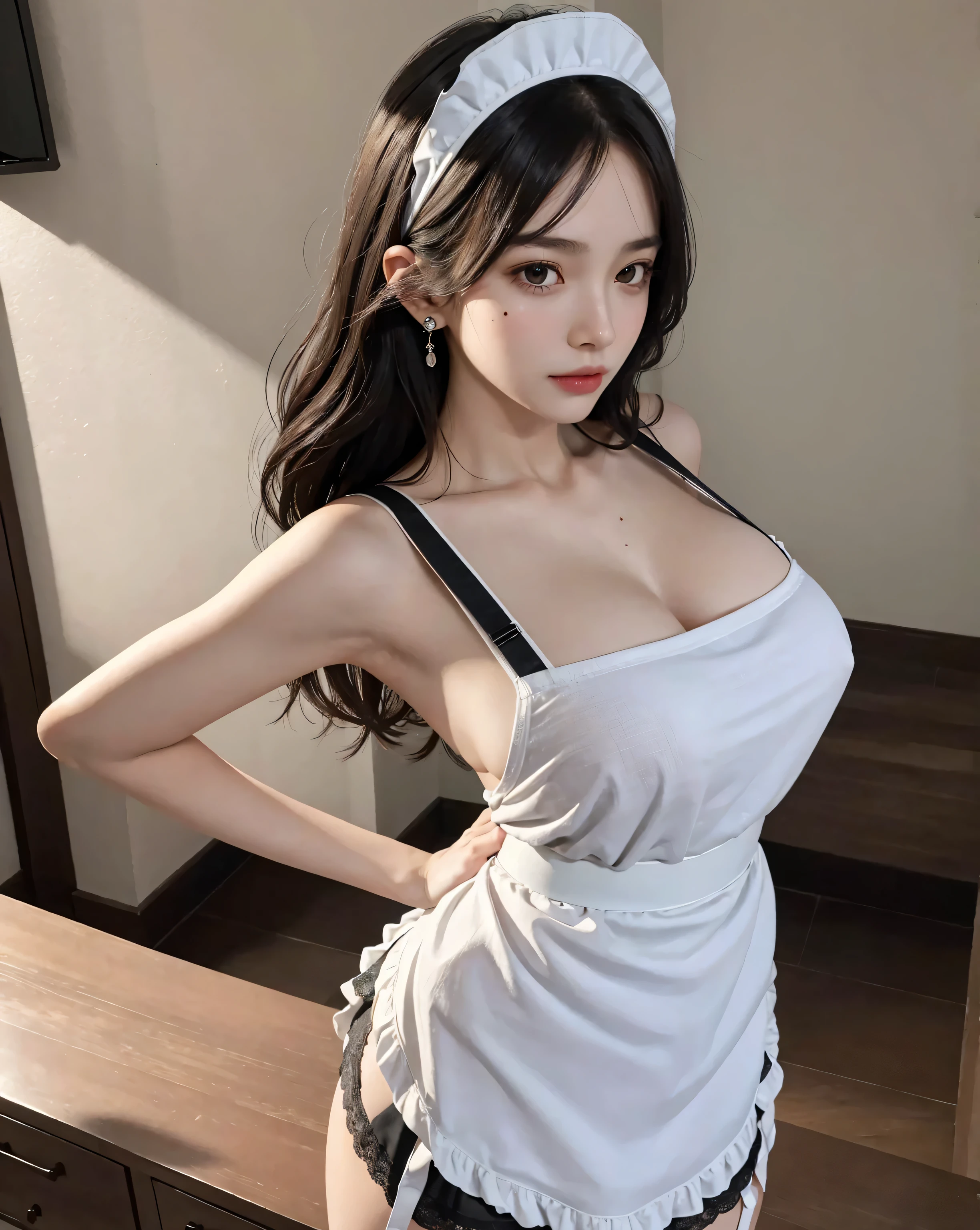 Woman who cooks、(naked,Wear a slim-fitting mini apron:1.3)、4k、((high resolution、masterpiece、top quality:1.3)),Delicate skin、sharp focus、soft light、Dynamic Unger、(Detailed face:1.2)、(((In the kitchen))) cute smile viewer's perspective huge tie hair sleeveless stretch your upper arms Stretch your shoulders clean large kitchen beautiful kitchen ((Beautiful straight wavy curls,through bangs)) put your hands down,Prepare coffee a little smile ((There is no fabric on the back of the apron、The crack in the buttocks is fully visible.))((This is from the kitchen:1.3))(((This is an apron)))(((The crack in the buttocks is fully visible)))((Stretch your ass further,expose your cracks))Very thick and rigid upright versions are now available This is a very large one .. Juice spills from girl's mouth