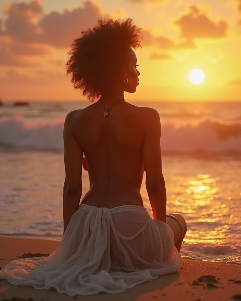 <lora:AddissonLorie_v1.0:1> , AddissonLorie, woman,
A vision of perfection stands before the vast expanse of nature's canvas, as the sun dips below the horizon, painting the sky with breathtaking hues of gold and pink. She is draped in (flowing bikini fabrics:1.2), caressed by the salty breeze and the soft grains of sand beneath her feet, her curves sculpted by the glow of the setting sun. Her gaze meets yours, confident and captivating, inviting you to join her in admiring the majesty of the scene beyond - the rolling hills of blue meeting the sea in a symphony of crashing waves. The soundtrack of the surf provides a fitting score for this masterpiece, as she poses effortlessly, showcasing her natural beauty amidst the raw elements of Earth. It's a moment frozen in time, captured perfectly in pixels, a snapshot of a woman who embodies elegance and grace, immersed in the grandeur of the world around her.