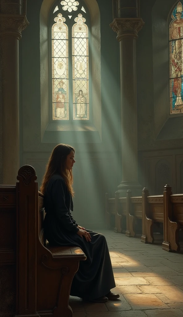 London style, Spiders and cobwebs are tangled, cinematic, extremely detailed cg, detailed texture, crowded church, gothic candles, candlelit, back to camera, girl, standing