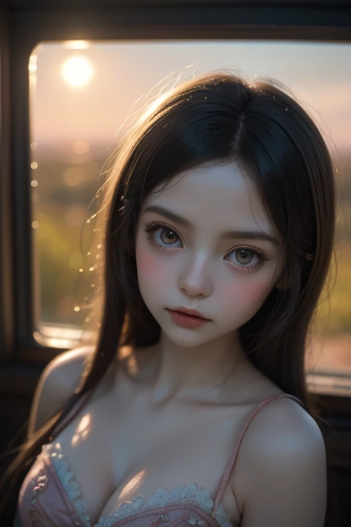 (1young girl), 18yo, kawaii, idol, beautiful girl with beautiful details, (horizontally elongated eyes:1.3), extremely detailed eye and face, glossy lips, (See-through lace costume with cute details and wide open breasts:1.6), Bare shoulders, (Bare chest, areola:1.2), Realistic, extremely detailed CG unified 8k wallpaper, ighly detailed, High-definition raw color photos, professional photograpy, Realistic portrait, Cinematic Light, Beautiful detailed, Blushing, Ashamed, (Realistic skin:1.2), (Best Quality:1.4), Super Detail, High quality, Indoor, depth of fields, 