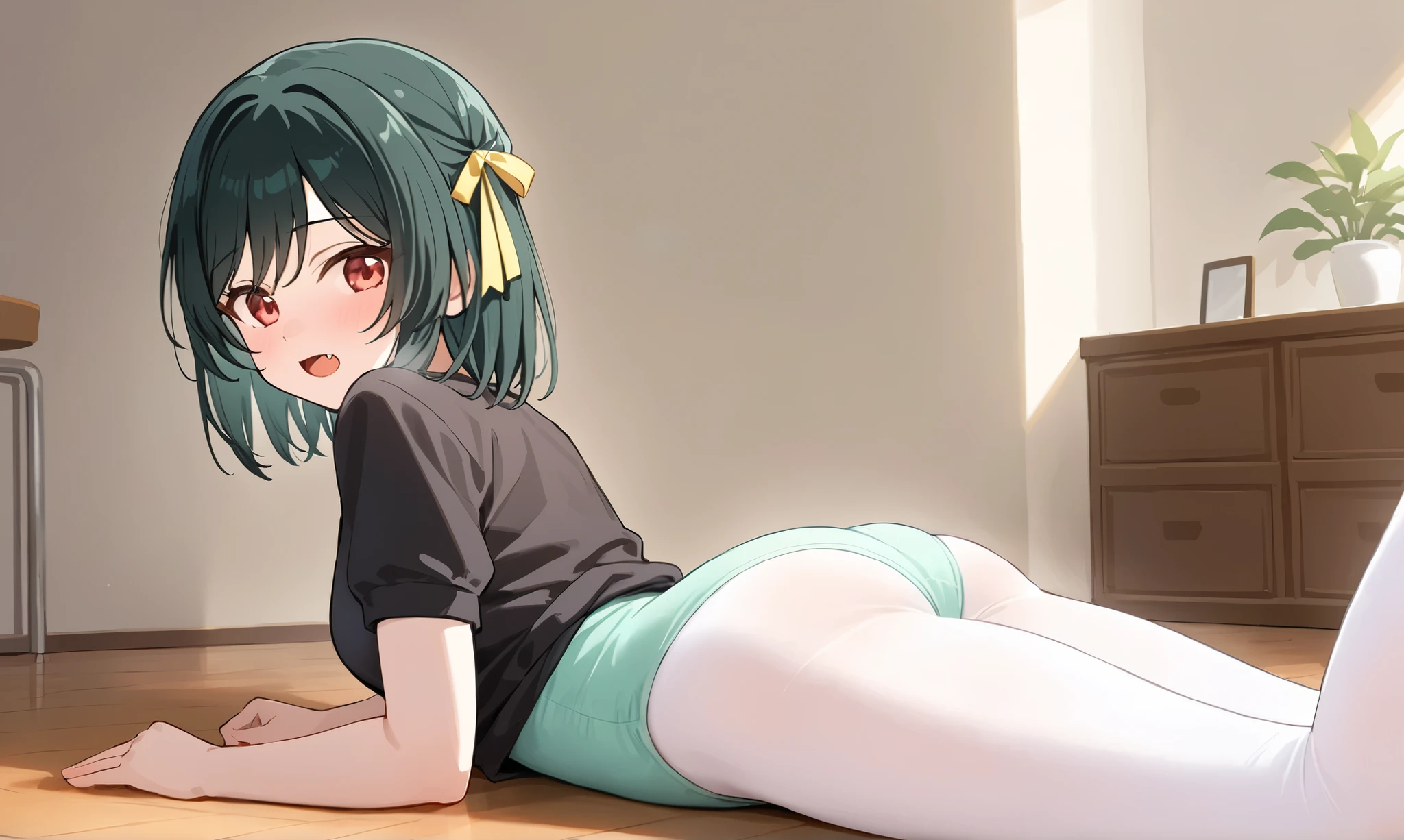 masterpiece, best quality, ultra-detailed, illustration, kawaii, detailed light, happy, smile, blush, Highlights hair, hair, beautiful detailed body, detailed sparkling eyes, 1girl, looking back, showing skin, buttocks, bare thighs, perfect limbs, underwear, on bed, full view of buttocks, showing buttocks, in heat,, legs open, show vagina, panties off