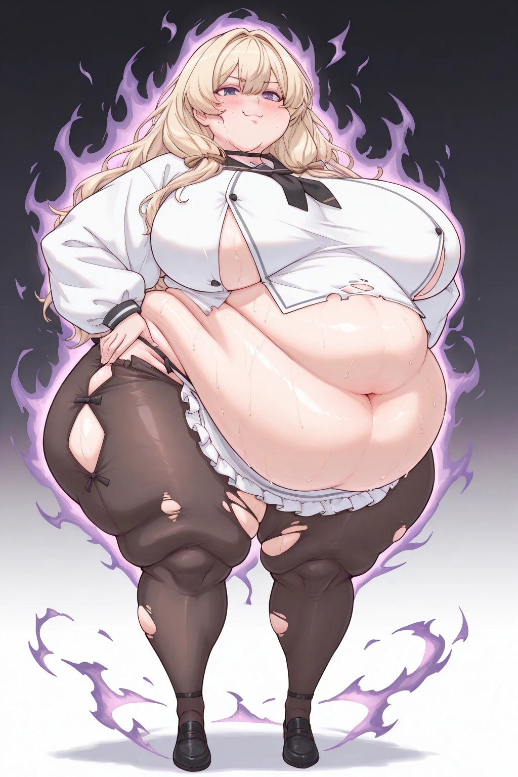 Anime. Owari no Seraph. 1 Girl. Expensive . A vampire. Clumsy ancestress. Ssbbw. Slave. Silver hair. Wavy hair. Long hair. Red eyes. Beautiful eyes. Perfect eyes. Expressive eyes. Ideal face. Very fat body. Very fat long legs. Beautiful nose. 18 years. Big breasts. Standing. Full height. Beautiful character design. Shiny skin. Pointy ears. Slave collar. Shackles. Dirty tunic from Owari no Seraph. Torn tunic from Owari no Seraph. She wears a diaper. Dirty diaper. She has urinary incontinence. She's peeing. She wants to pee. She needs to pee. She has a strong, desperate urge to pee. She pees in her diaper. She peed herself. Ruins of Tokyo. In the middle of an abandoned city street. Whole body. NFS. Official art. Extremely detailed CG Unity 8k wallpaper. Ideal lighting. Ultra high resolution 4K. Super detailed 8K. A high resolution.