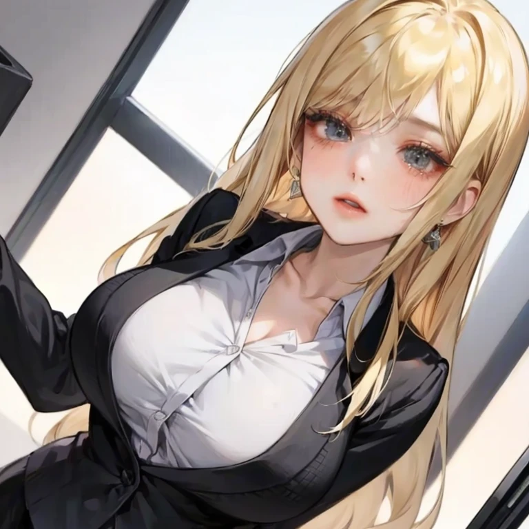 Beauty,Around 20 years old,
Blonde,
(Black Eyes),
(Semi-long hair:1.7),
(expression:Puzzled),
Squat,
Place your arms on your thighs,
Big Breasts,Cleavage:cover,
((business suit:No wrinkles:Sunlight from the center)),
((Slack Pants:No wrinkles)),
(Plain background:grey:1.5,ID photo),
4K,
high quality,
Highest quality,
Delicate shades,
Detailed depiction,
Depict the whole,
Facial Contour,
Perfect body structure,
Perfect skeleton,
Perfectly symmetrical eyes,