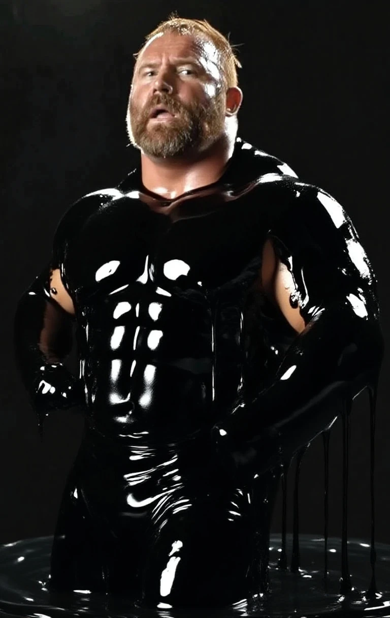 The big show as a bodybuilder with enormous muscles wearing a black latex wrestlesuit