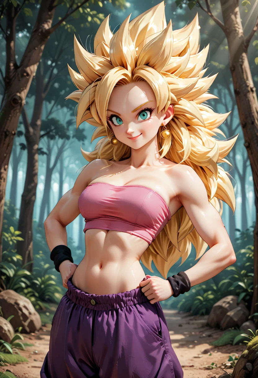 Caulifla, blond, Very big hard , wearing , shoulder straps, Fishing Net, lie on bed.