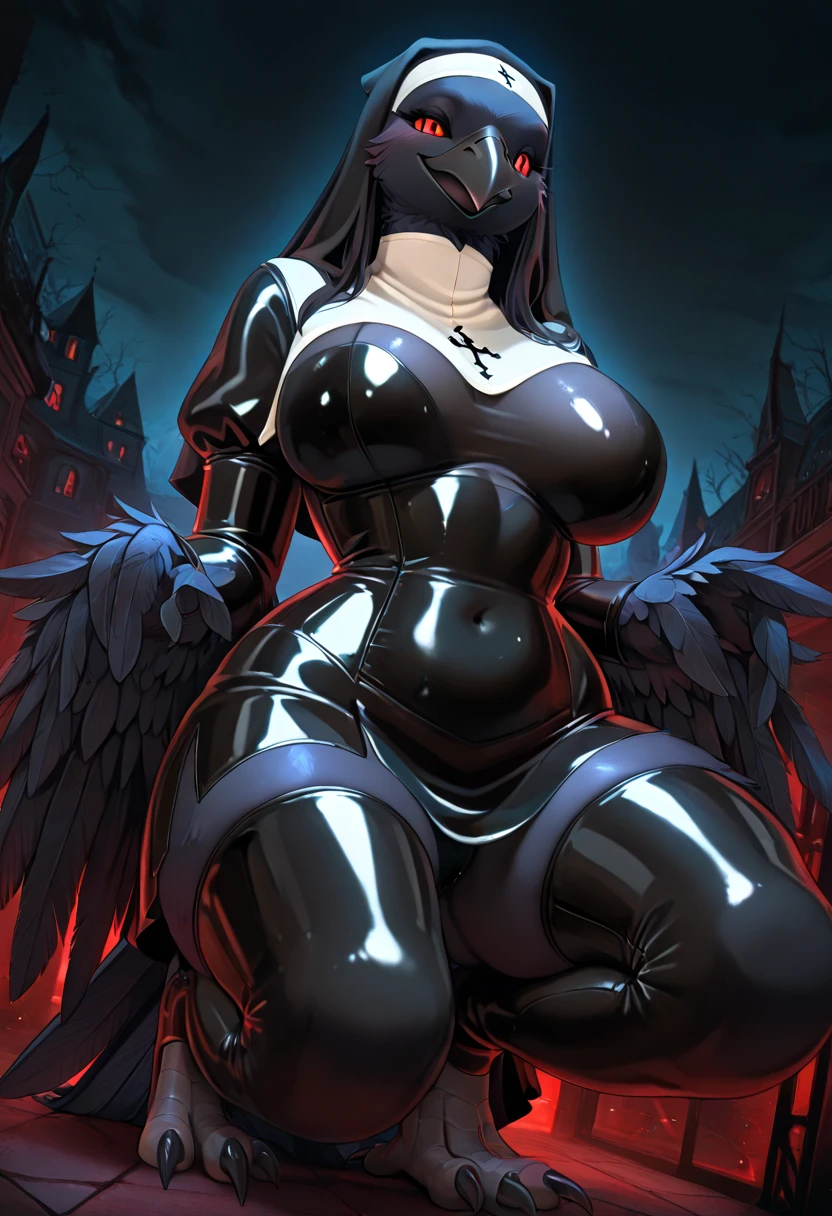 Rouge the bat, alone, 1 girl, wearing a tight nurse outfit with a miniskirt, slightly plump, big breasts, neckline, White fur, tanned skin, short stature, shortstack, anthropogenic hairy woman, bat wings, Hospital environment, POV of her leaning forward, red lipstick