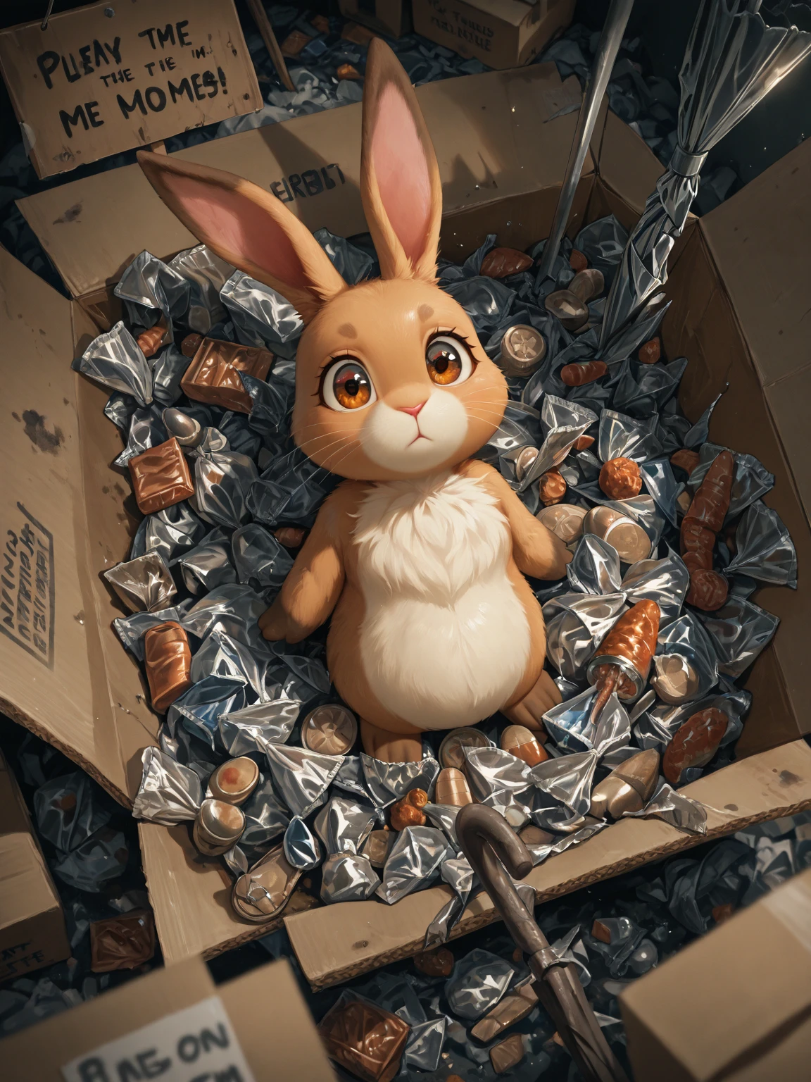 ((Rabbit)), animal crossing style, cute , chibi, small, small paws, small feet, wearing diaper, (cock), (big cock), (big penis), leather wrist, cuffs, leather ankle cuffs, padded leather mittens, prisoner collar, sit on baby car seat, tied to baby car seat , in laboratory, full body view, drawn like in the series