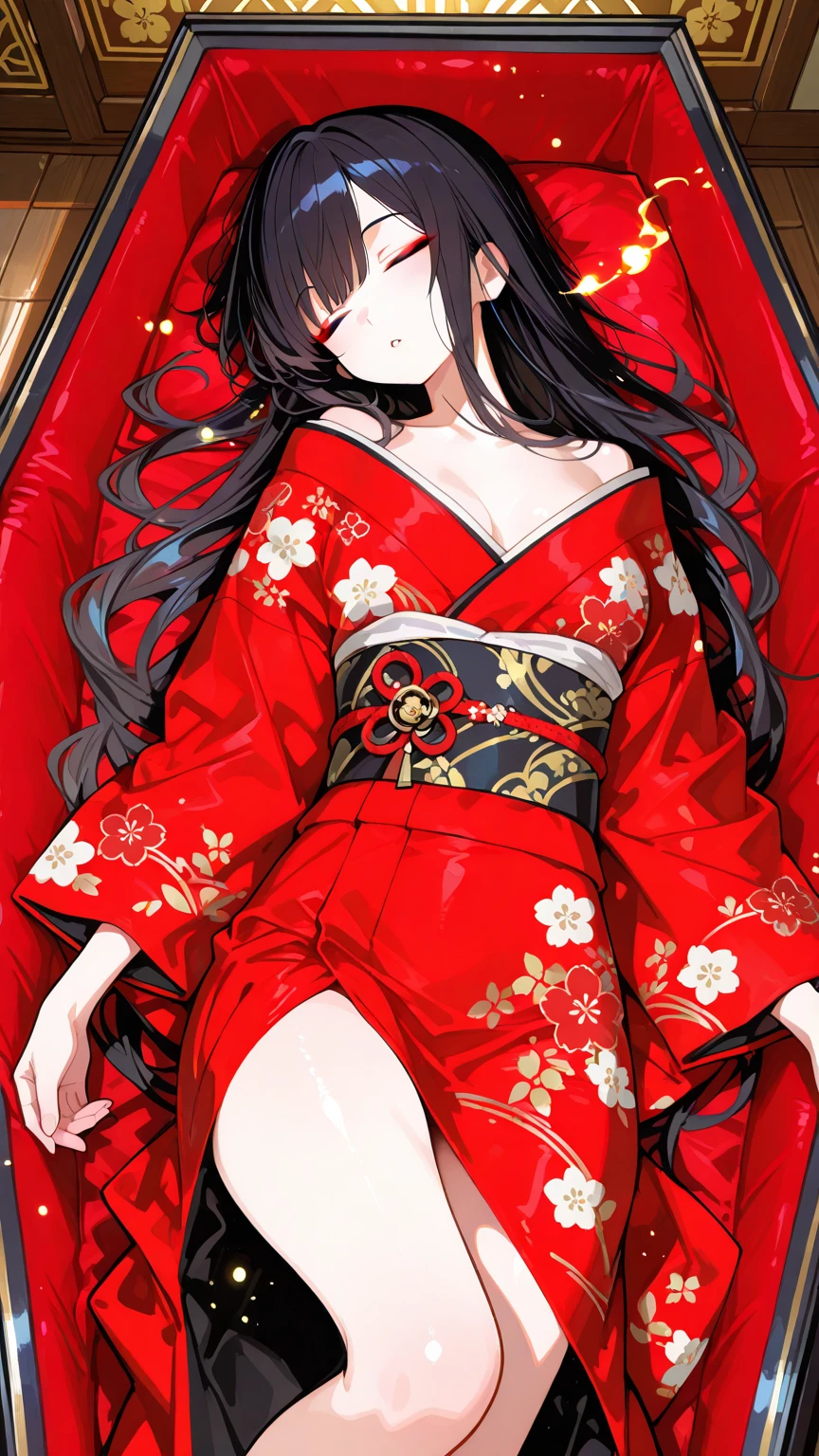 8k Tragic historical drama in live-action style: Beautiful palace secrets Beautiful 10 year old Chinese Kung Fu princess with long black hair gets massaged Gorgeous embroidery, Ultra glossy, She is wearing a shiny red long sleeve floral military kung fu suit..... She cries loudly and is laid down on a floral futon and a machine hose for excretion is inserted. She spreads her legs wide