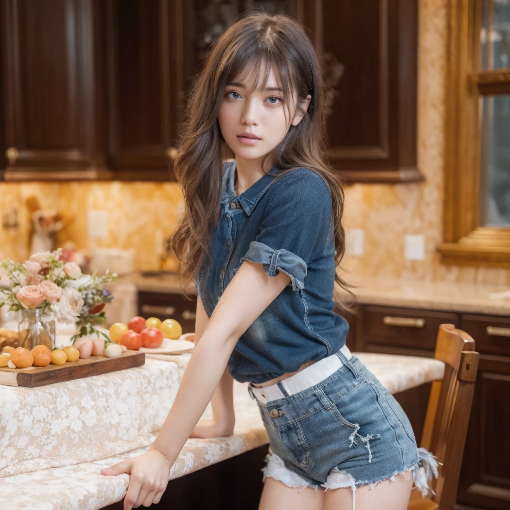 raw photo, 8k, (top-quality), Realistic, (real picture, Intricate details), (natural skin texture, detailed skin, hyper realism, sharpness), (Japanese college girl sitting in an abandoned classroom, hands behind head, armpit exposed, showing armpit), ((Front Button Denim Dress, mini dress, Distressed denim, sleeveless)), (((Small chest:1.4))), Fair skin, sweaty skin, ((Wavy long hair, short bangs)), (neat face, Parted lips), Room being demolished, dusty room, cracked wall, Messy floor, Pile of rubble, broken window, cracked Window glass, Hard lighting:1.3, Full body shot