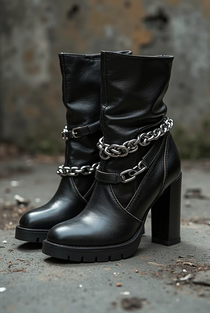 cinematic photo 100mm, RAW photograph of heavy metal boots, black leather, stylish shoe design, in the style of highly detailed, (silver steel skull:), (silver steel flower:0.8), <lora:add-detail-xl:0.5> <lora:LatexID_-_Ai_Heels:1> <lora:xl_more_art-full_v1:0.5>, 35mm photograph, film, bokeh, professional, 4k, highly detailed, high key lighting