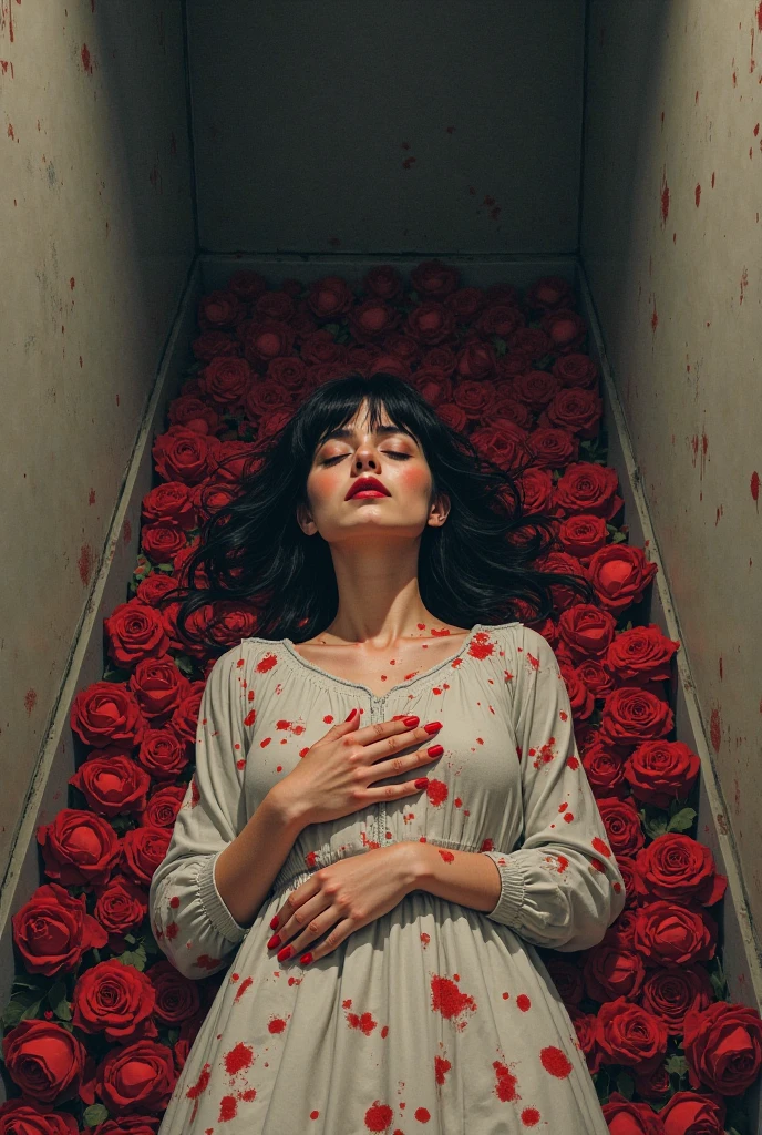 Sexy young Lady, cute, innocent, clumsy, smile, white dress, mastermind, culprit, leadership, powerful, rich, dark, anti social , blood in hand, ((holding a board with word"trust me" written in blood)), 8k, MASTERPIECE by Aaron Horkey and Jeremy Mann, sharp, masterpiece, best quality, Photorealistic, ultra-high resolution, photographic light, illustration by MSchiffer, Hyper detailed