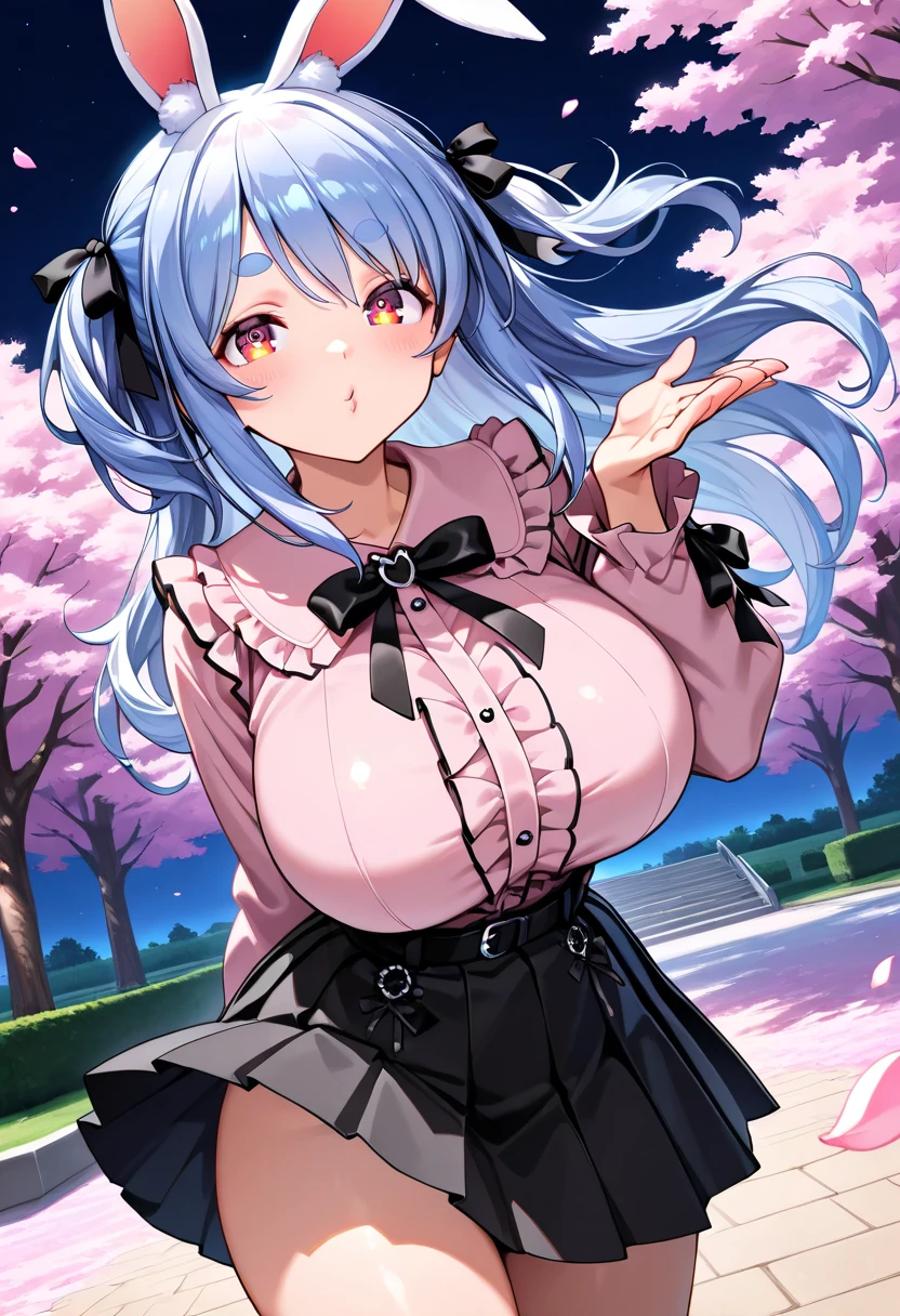 shimadaizumi, purple hair, hair rings, twinbraids, braids, hair flower, hair ribbon, short hair, purple eyes,, large breasts,, Live Stage, solo,  , nsfw ,nipple, See Through Formal Dress