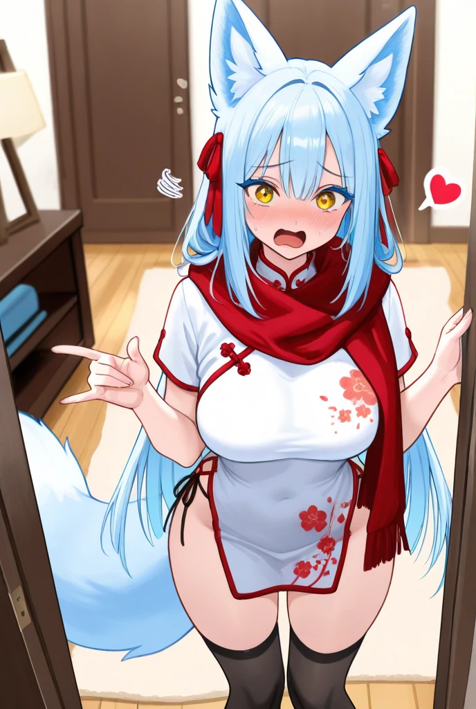 small breasts,red ahoge,masterpiece,Elementary school student 9 years old girl,alone,long hair,light blue hair,off shoulder:1.2, whale,forest,put your hands on your hips,naked pussy tits naked nipples smiling smug、brat,spread your legs,Red pattern,Man juice dripping,Red short skirt shows pussy,Standing picture,black stockings,hearts in the eyes