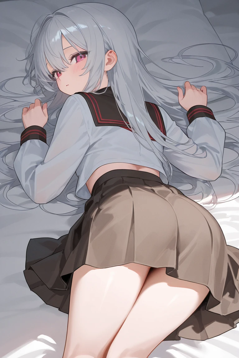 (highest quality())classroom,whole body,looking at the camera,One cute 16 year old girl,female student uniform,short skirt of black color,,nsfw,tears,cry,Show white pants,Silver-haired blue eyes, face,long tail,white loose socks,blush,loafers、tearsを流している,(forced orgasm:1.2),(trembling:1.9),(peeing self:1.2), Kneeling, spread legs
