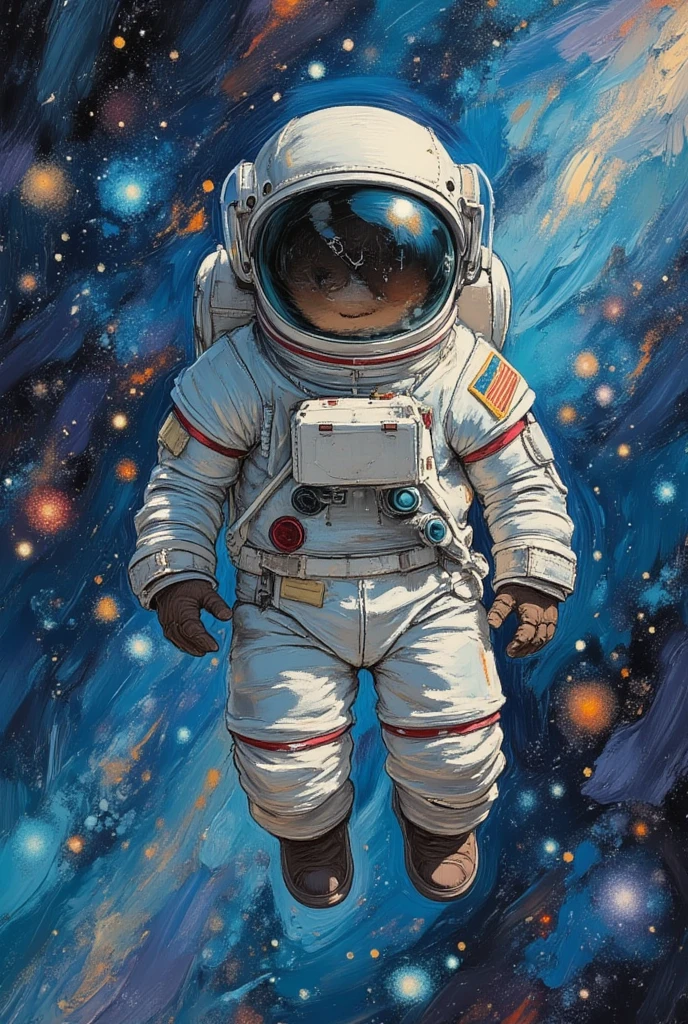 Draw me a picture , chubby boy is an astronaut who landed on the moon