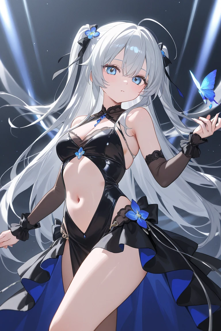 high-level image quality、top-quality、Detailed drawing、Does not blush cheeks、Slender beauty、Docile、AS-Adult、faerie、Sailorsk swimsuit、knee high、Niso、Small eyes、Smaller chest、Jump cheerfully、Contrasty、Very short hair、Dancing regime