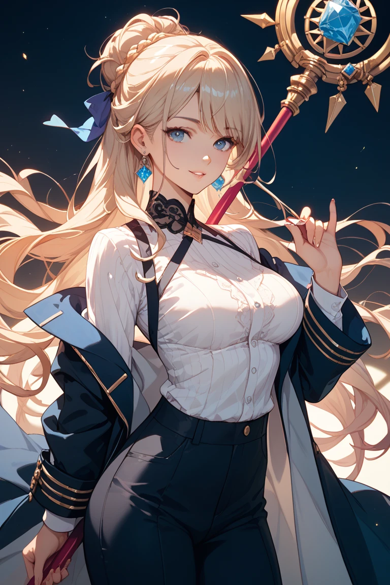 masterpiece, (best quality:1.2), [:intricate details:0.2], 1girl, large breasts, angel, angel wings, white frills, (daytime sky), shimmering aura, intense focus, crackling energy, mysterious symbols, sparkling motes,